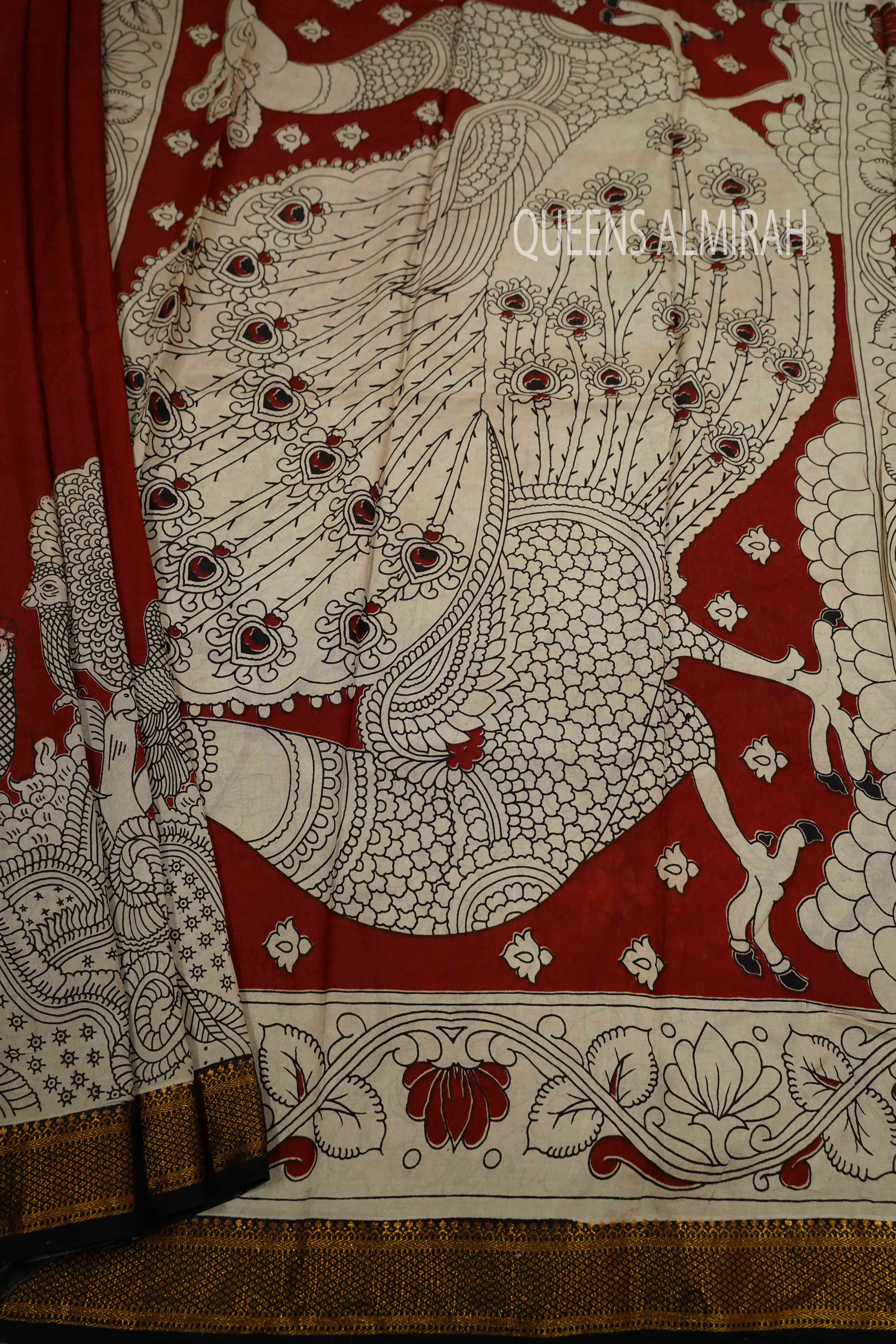 SANDAL WITH ROSE WOOD MANGALGIRI SAREE - Queens Jewel Emporium