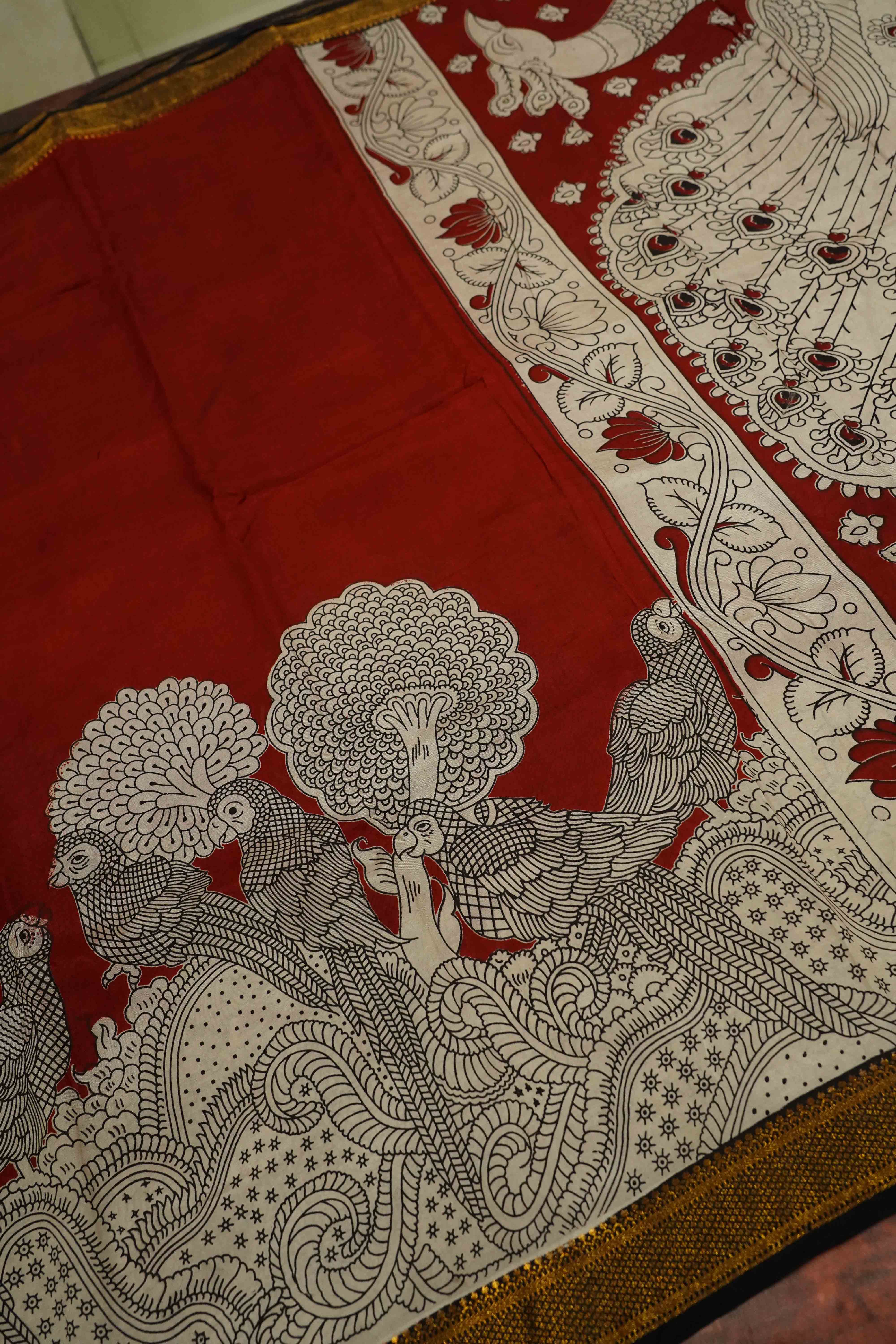 SANDAL WITH ROSE WOOD MANGALGIRI SAREE - Queens Jewel Emporium