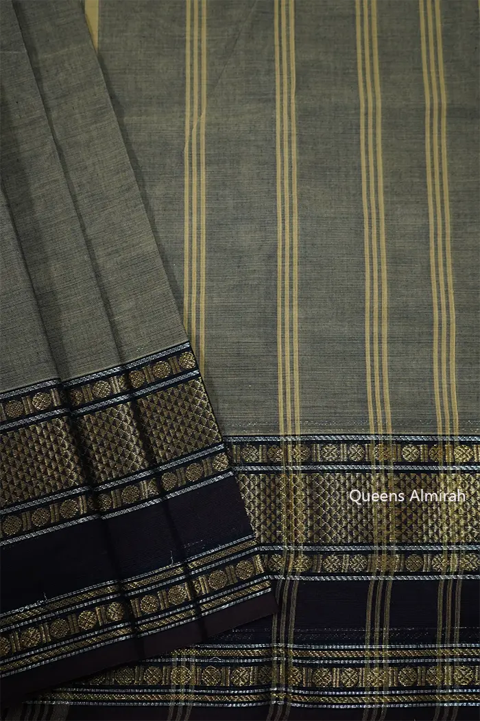 SANDSTONE WITH WOODSMOKE  KANCHI COTTON SAREE - Queens Jewel Emporium