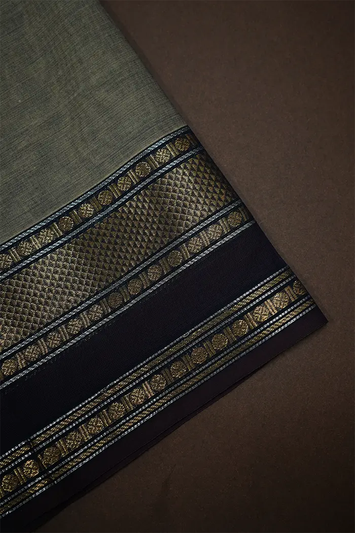 SANDSTONE WITH WOODSMOKE  KANCHI COTTON SAREE - Queens Jewel Emporium