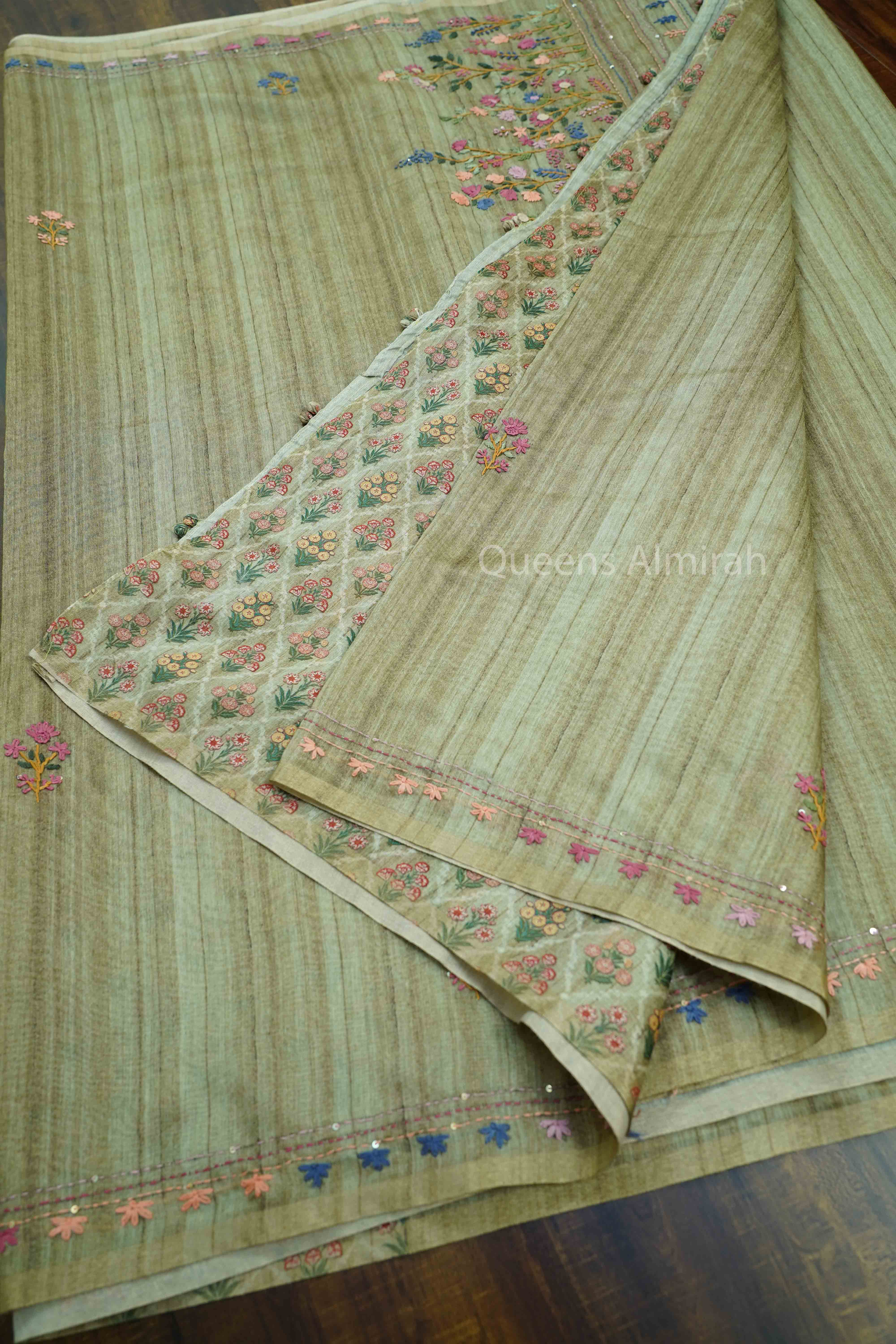 SANDY BROWN TUSSAR CHANDERI SAREE - Queens Jewel Emporium