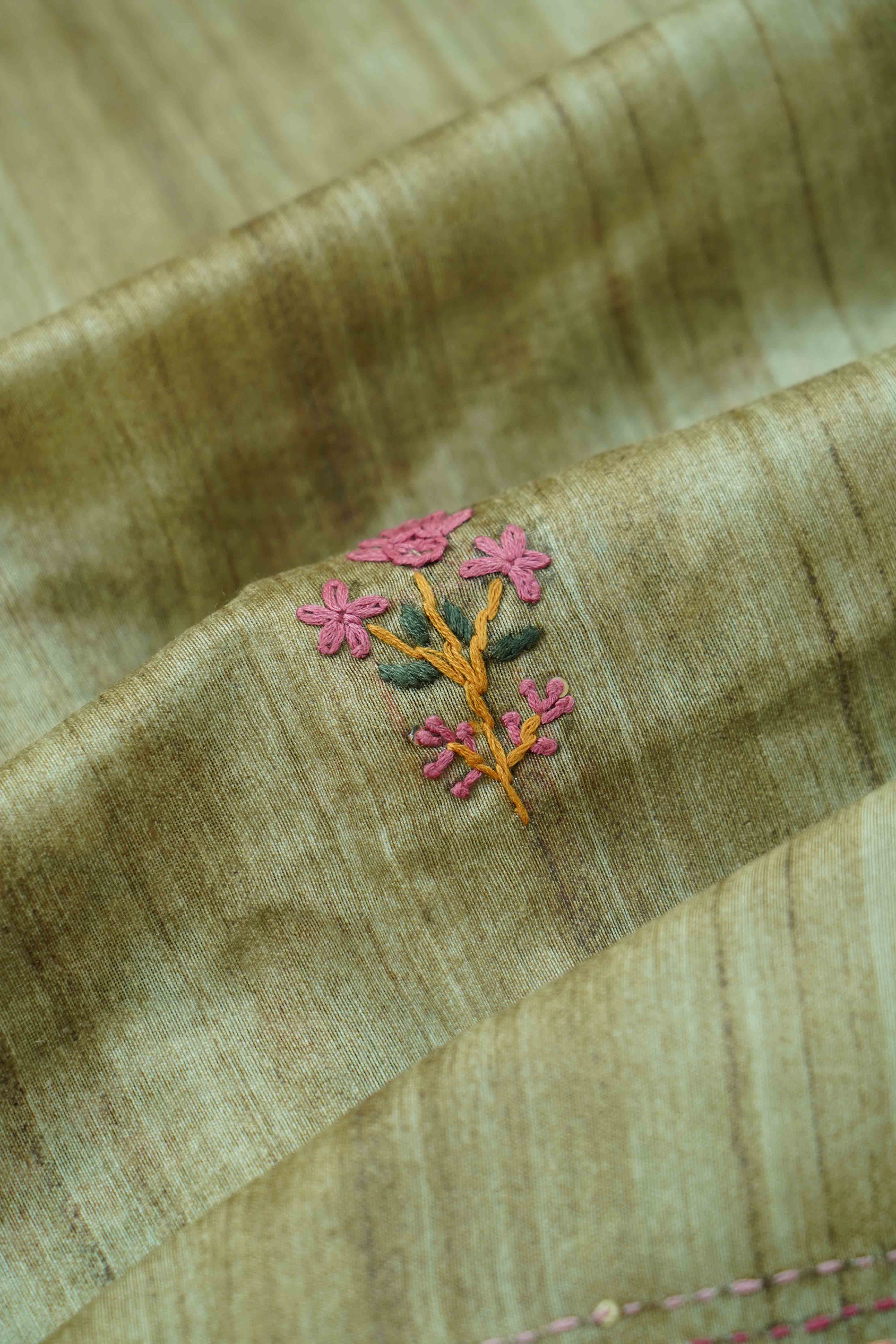 SANDY BROWN TUSSAR CHANDERI SAREE - Queens Jewel Emporium