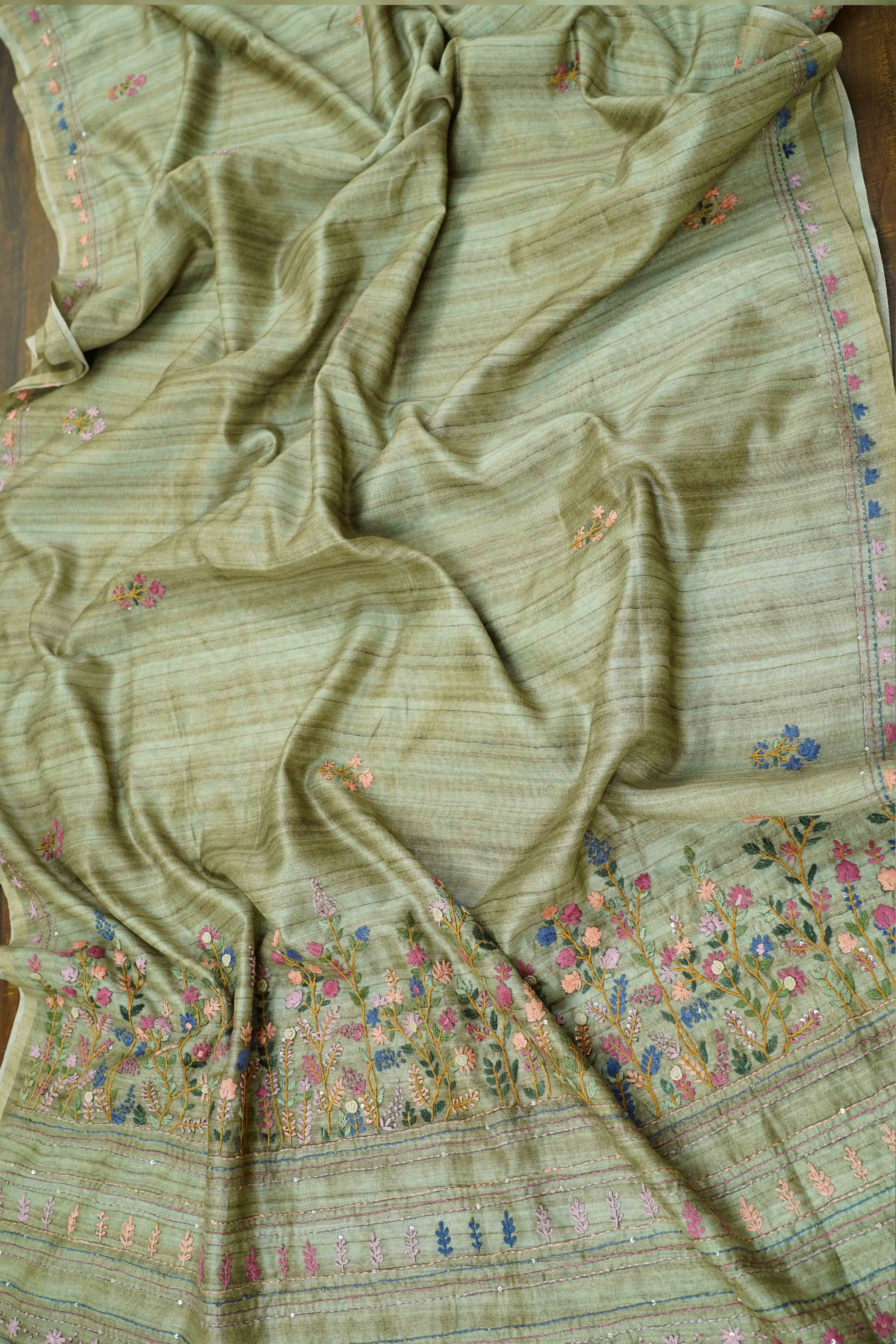 SANDY BROWN TUSSAR CHANDERI SAREE - Queens Jewel Emporium
