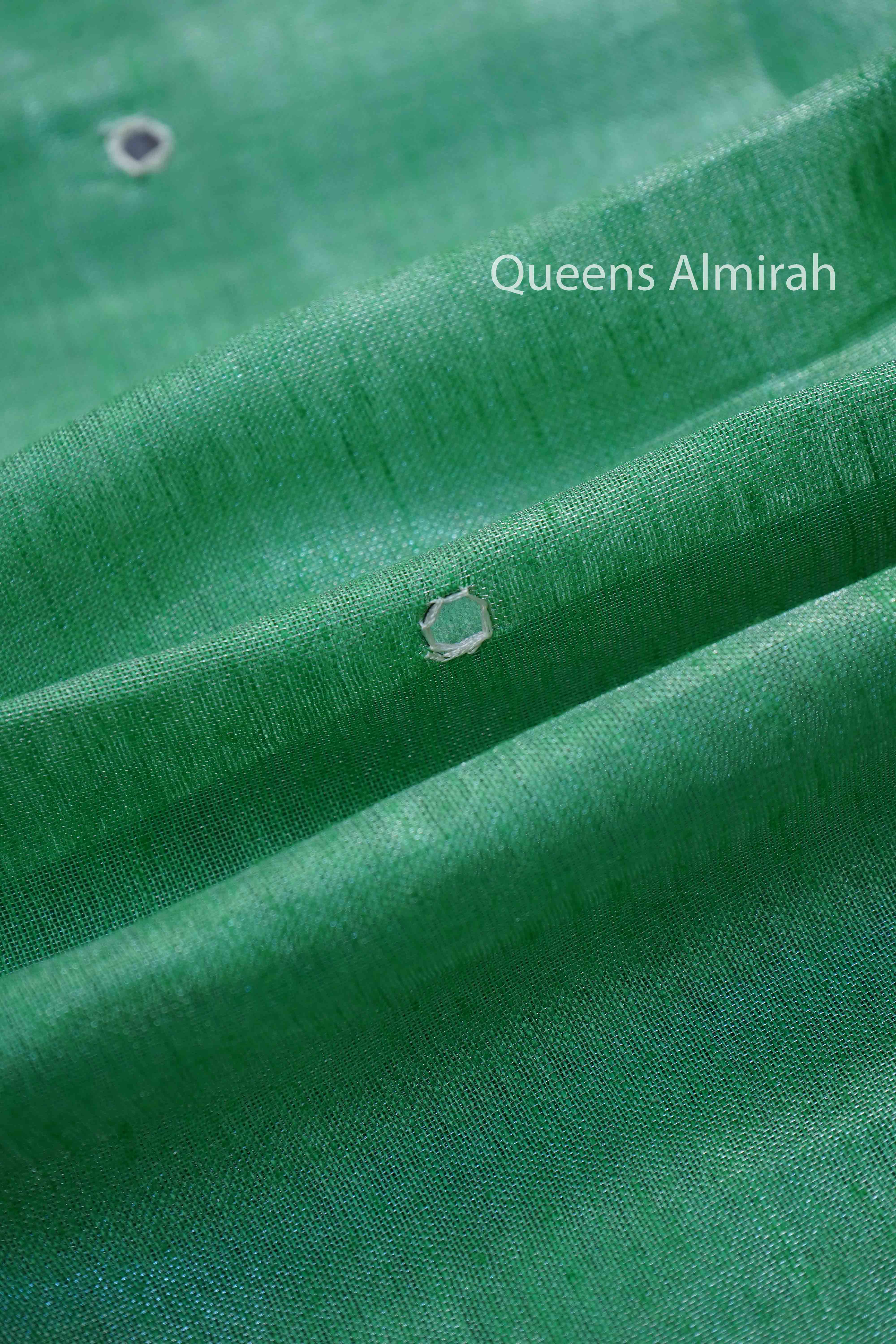 SEA GREEN LINEN TISSUE SAREE - Queens Jewel Emporium