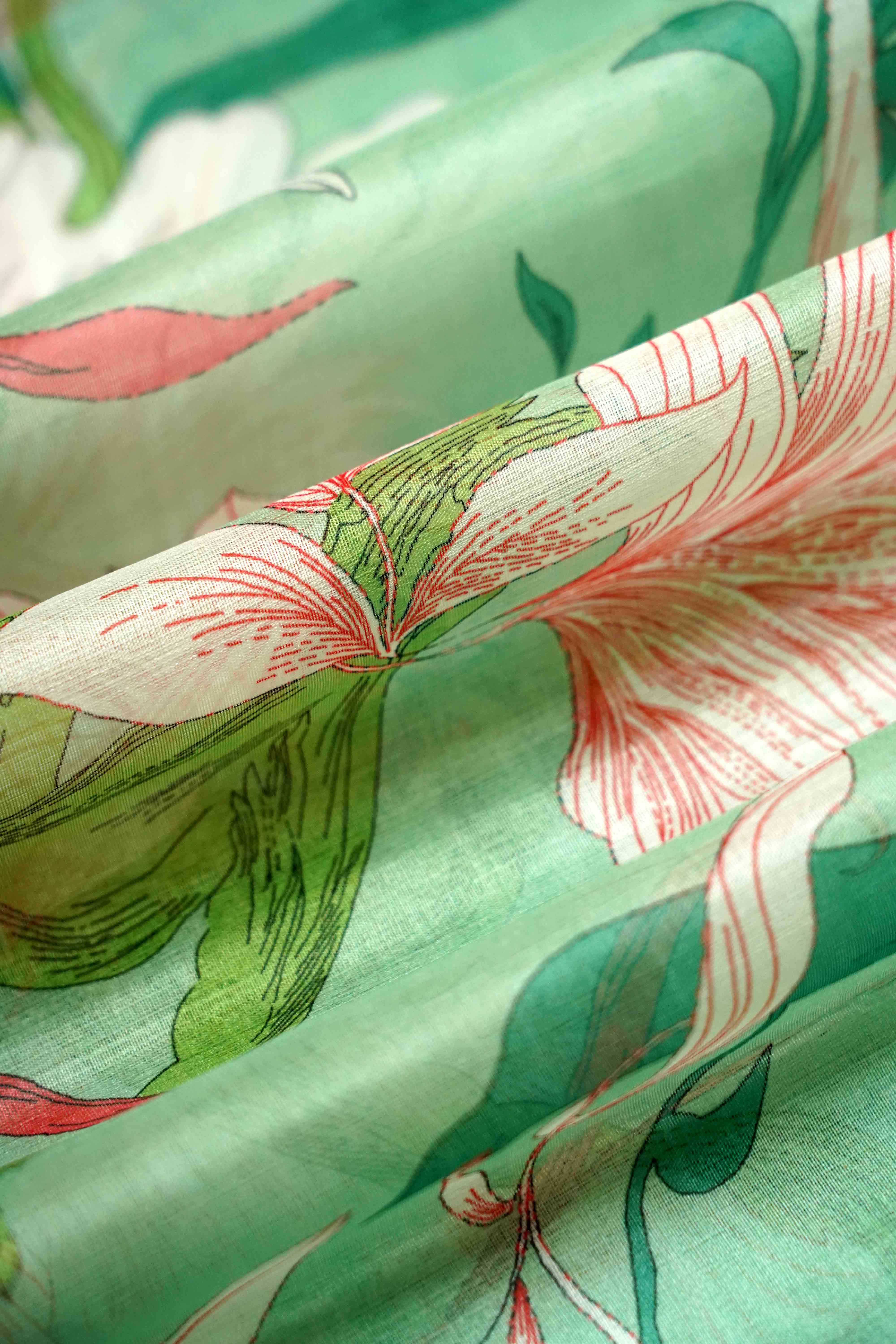 SEA GREEN PRINTED ORGANZA SAREE - Queens Jewel Emporium