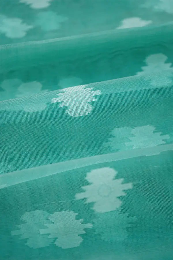 SEA GREEN WITH GREY MUSLIN JAMDANI SAREE - Queens Jewel Emporium