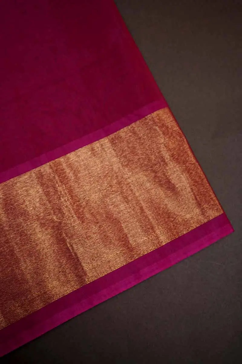 SEMI SILK COTTON SAREE - SAFFRON WITH MAGENTA - Queens Jewel Emporium