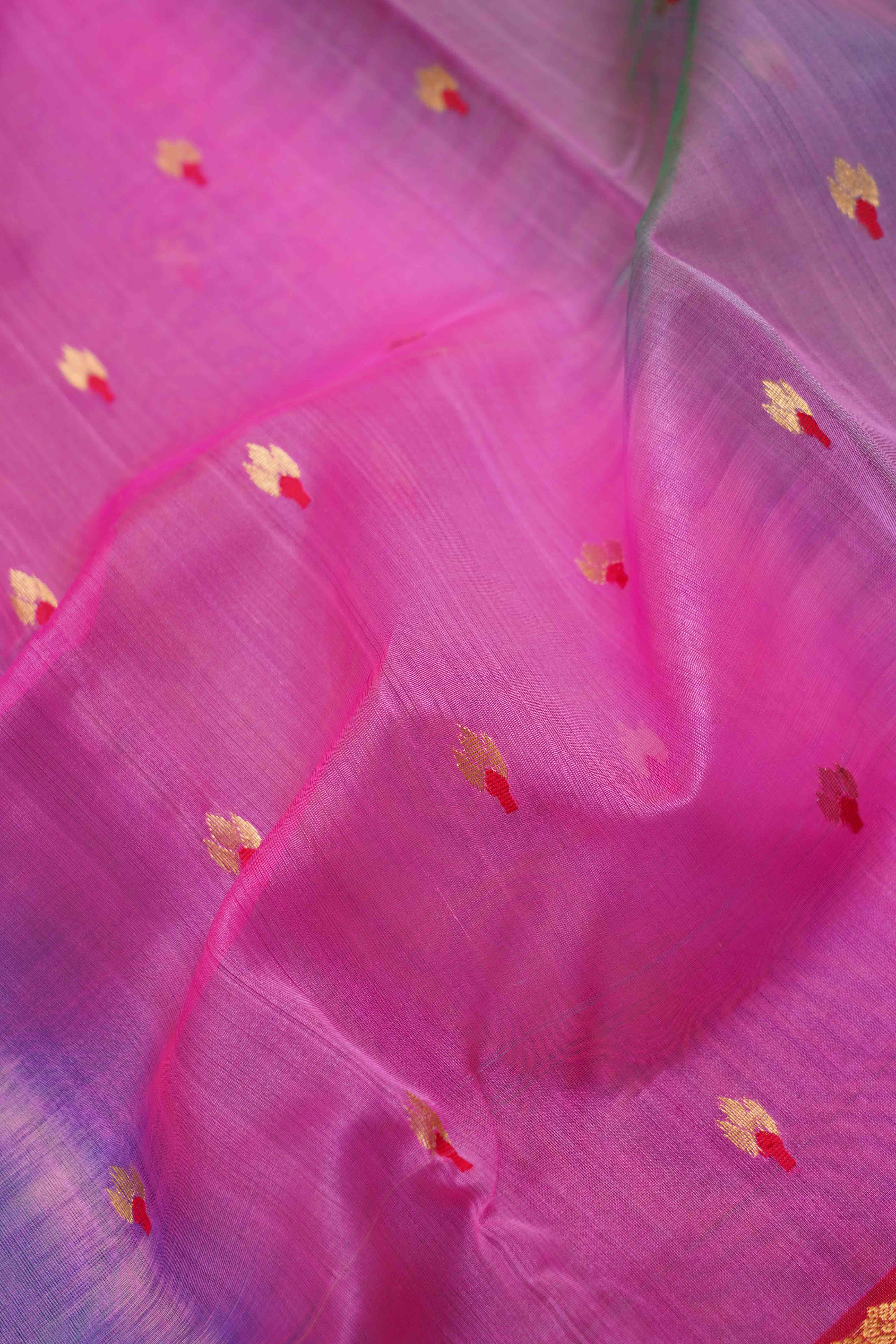 SHADES OF LOVE BIRDS - KATAN HANDLOOM PURE CHANDERI SILK SAREE - Queens Jewel Emporium