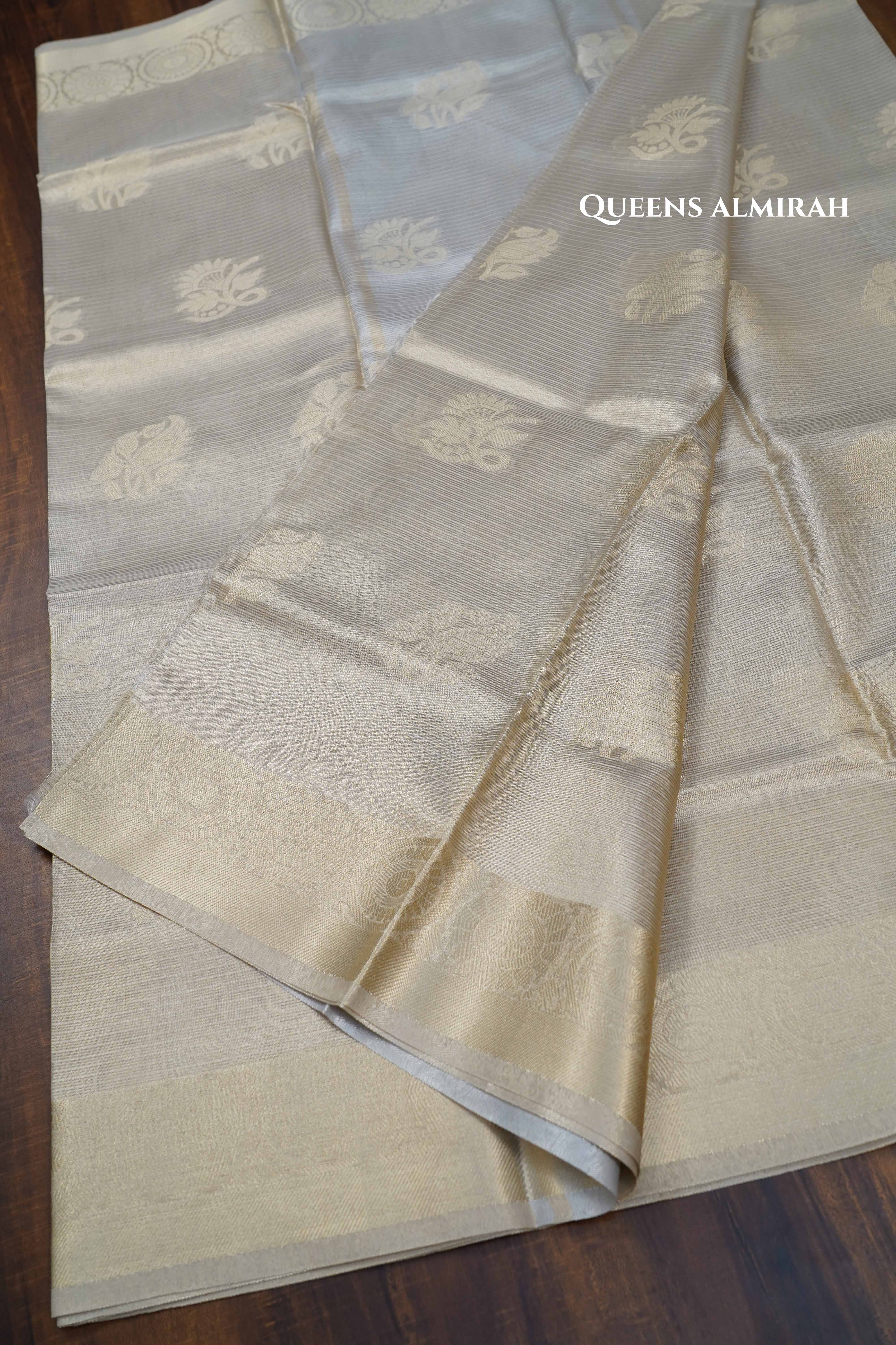 SILVER KOTA TISSUE SAREE 3 - Queens Jewel Emporium