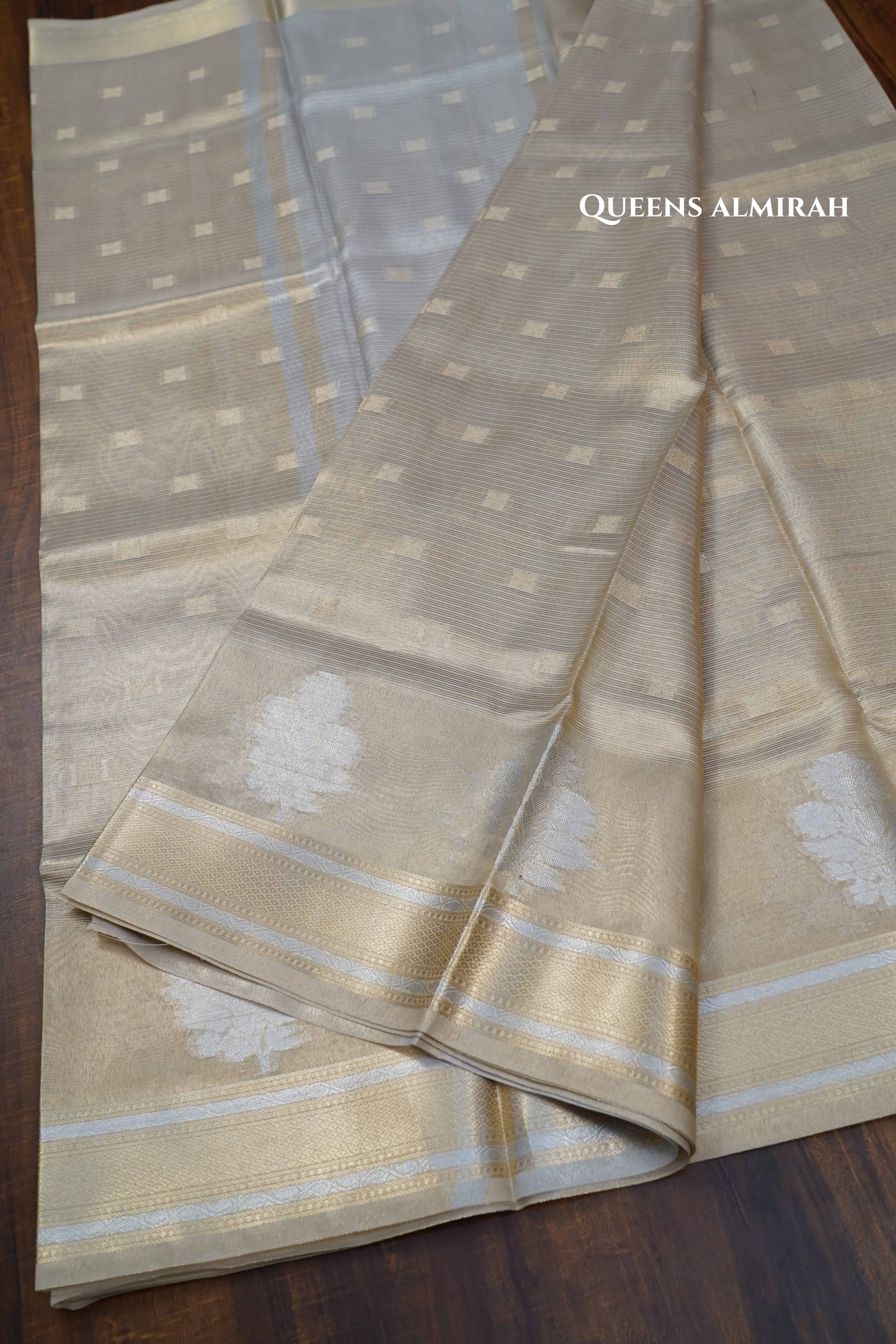 SILVER KOTA TISSUE SAREE 5 - Queens Jewel Emporium