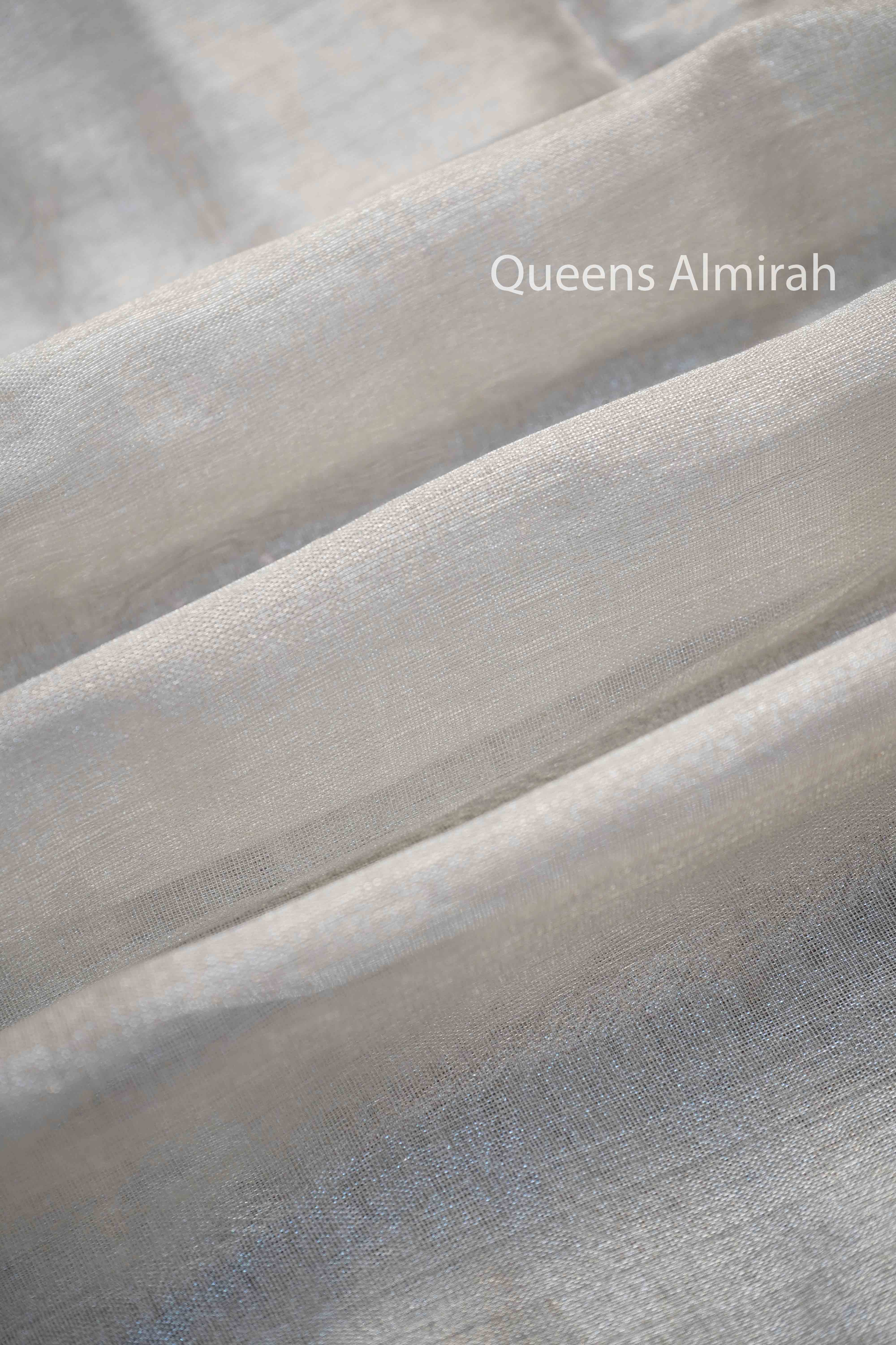SILVER WITH RED BORDER  LINEN TISSUE SAREE - Queens Jewel Emporium