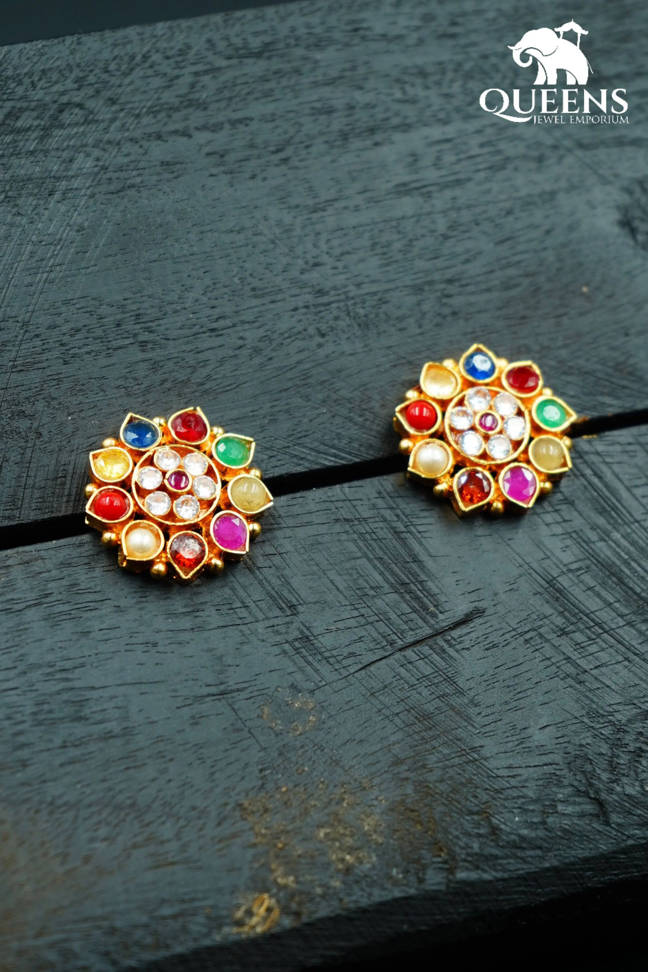 SINDHYA NAVARATNA EARRINGS - Queens Jewel Emporium