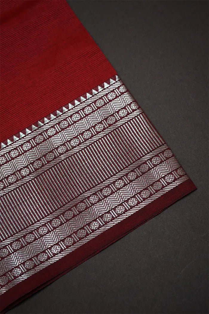 SINDOOR RED  WITH WOVEN BORDER MANGALGIRI SAREE - Queens Jewel Emporium