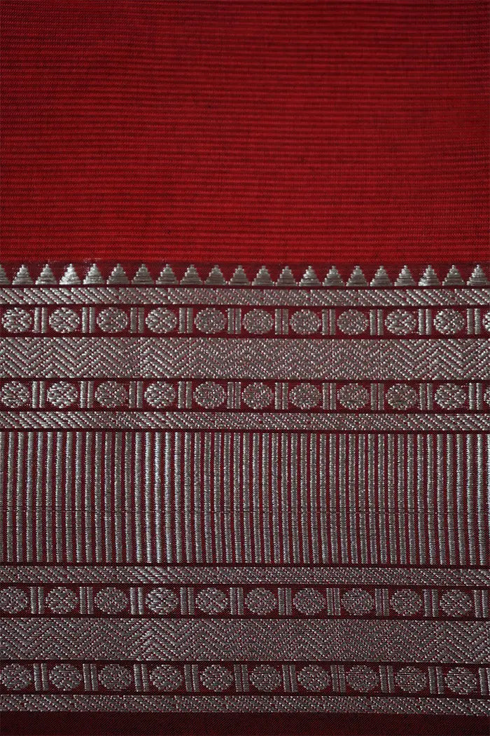 SINDOOR RED  WITH WOVEN BORDER MANGALGIRI SAREE - Queens Jewel Emporium