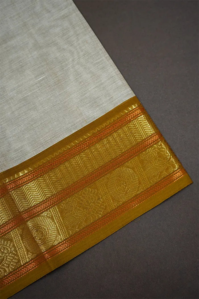SOFT PEACH WITH RED BROWN KANCHI COTTON SAREE - Queens Jewel Emporium