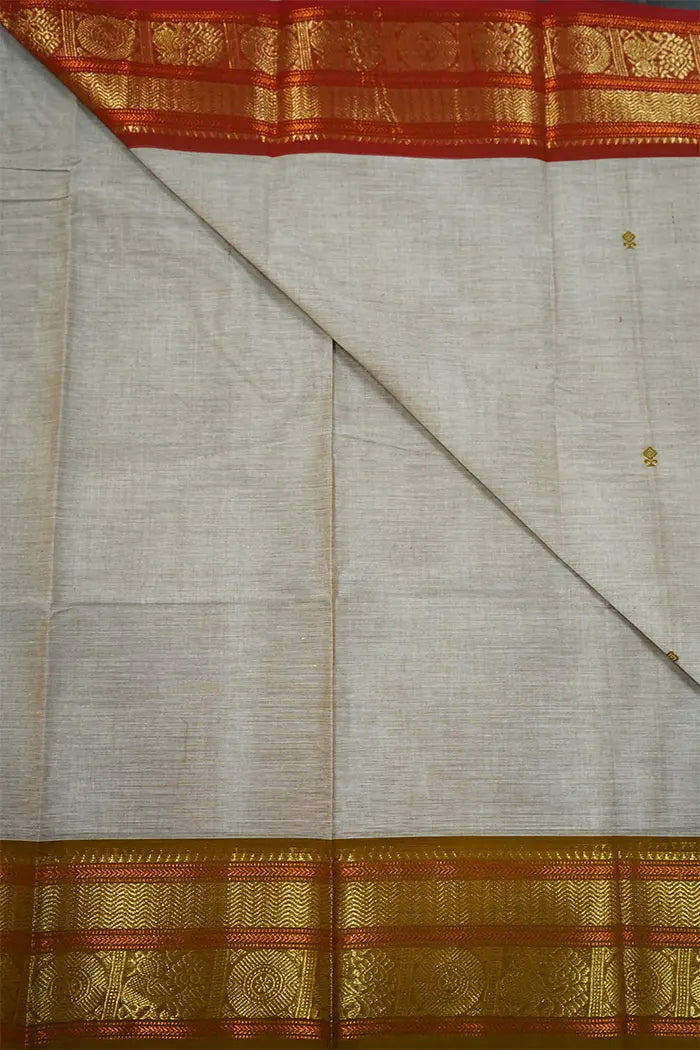 SOFT PEACH WITH RED BROWN KANCHI COTTON SAREE - Queens Jewel Emporium