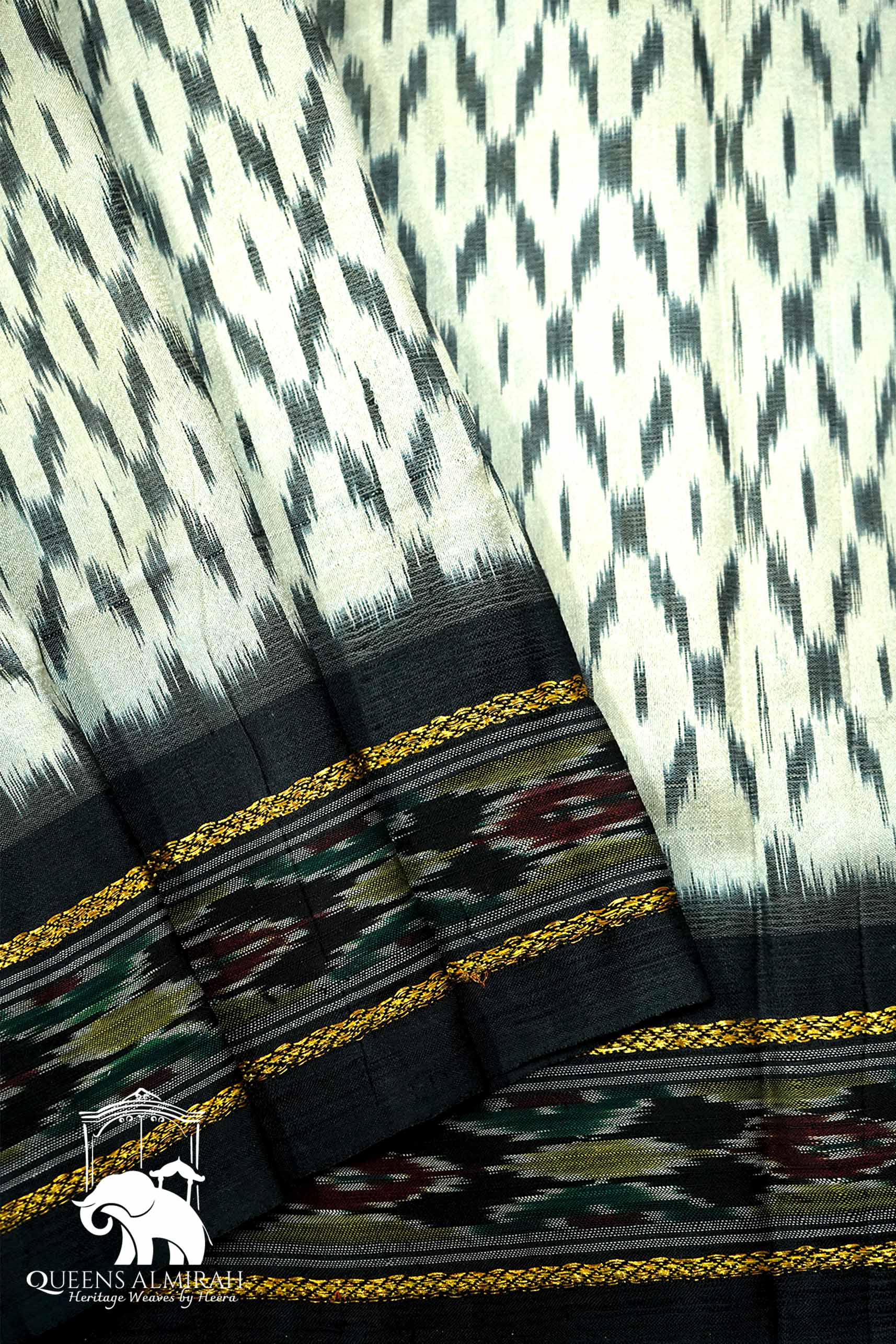 STONE GREY WITH JET GREY MULBERRY SILK SAREE - Queens Jewel Emporium