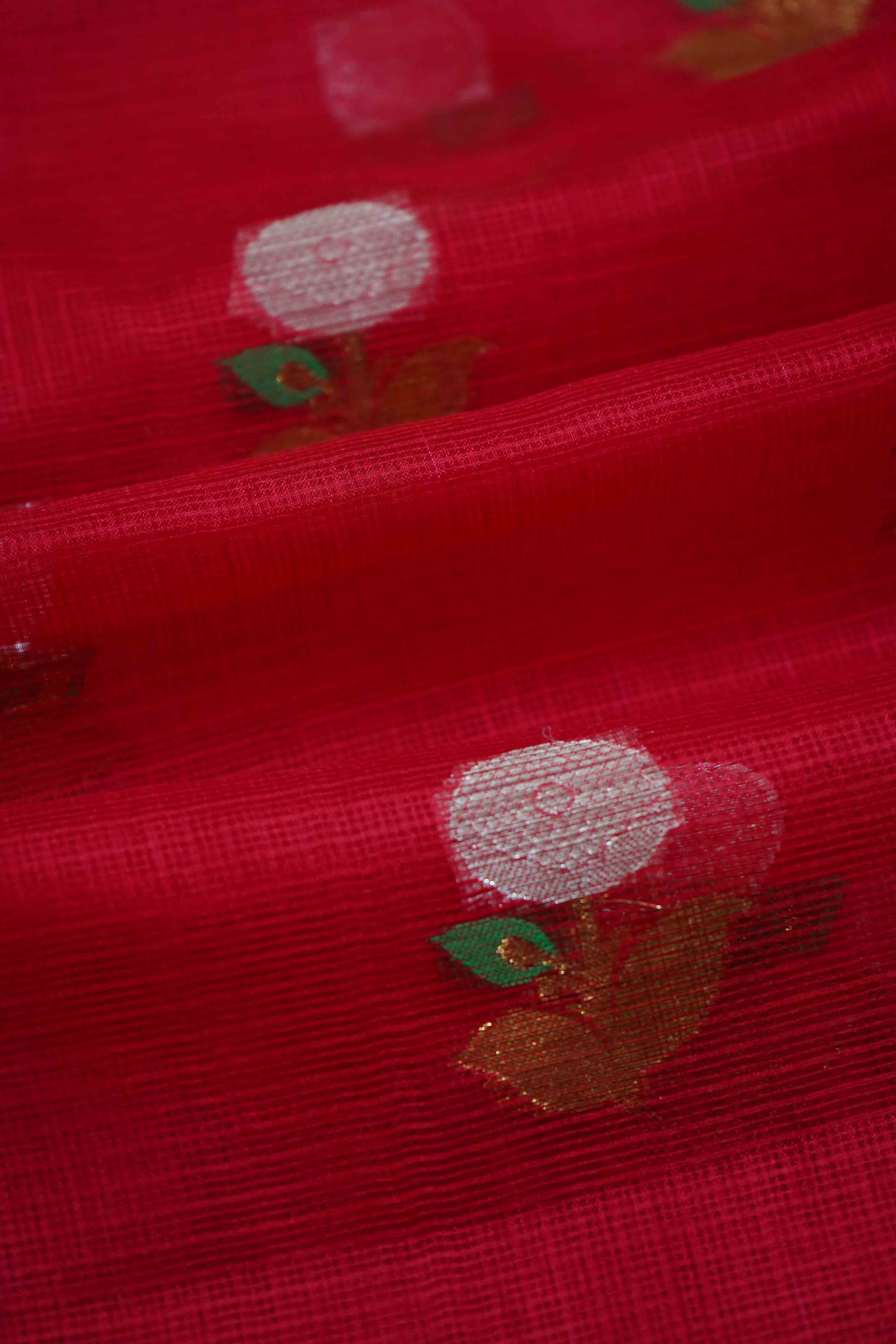 STRAWBERRY RED  KOTA SILK SAREE - Queens Jewel Emporium