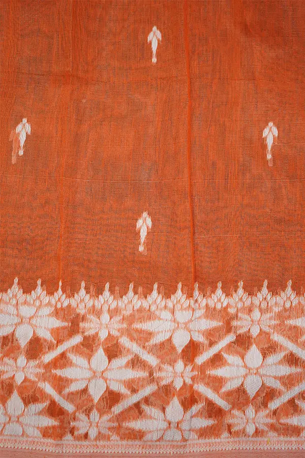 SUNRISE ORANGE JAMDANI COTTON SAREE - Queens Jewel Emporium