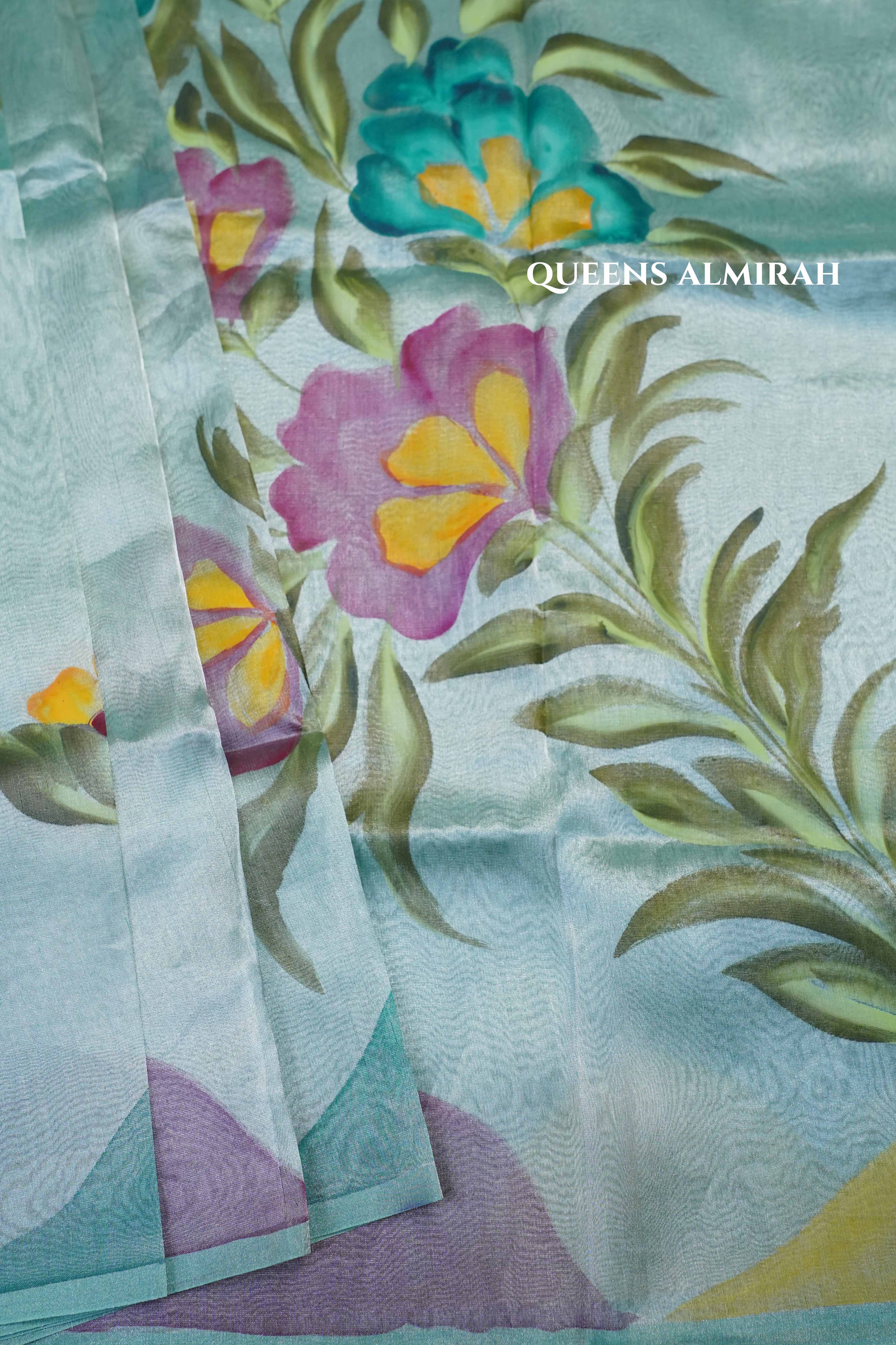 Sea Blue Silk Organza saree - Queens Jewel Emporium
