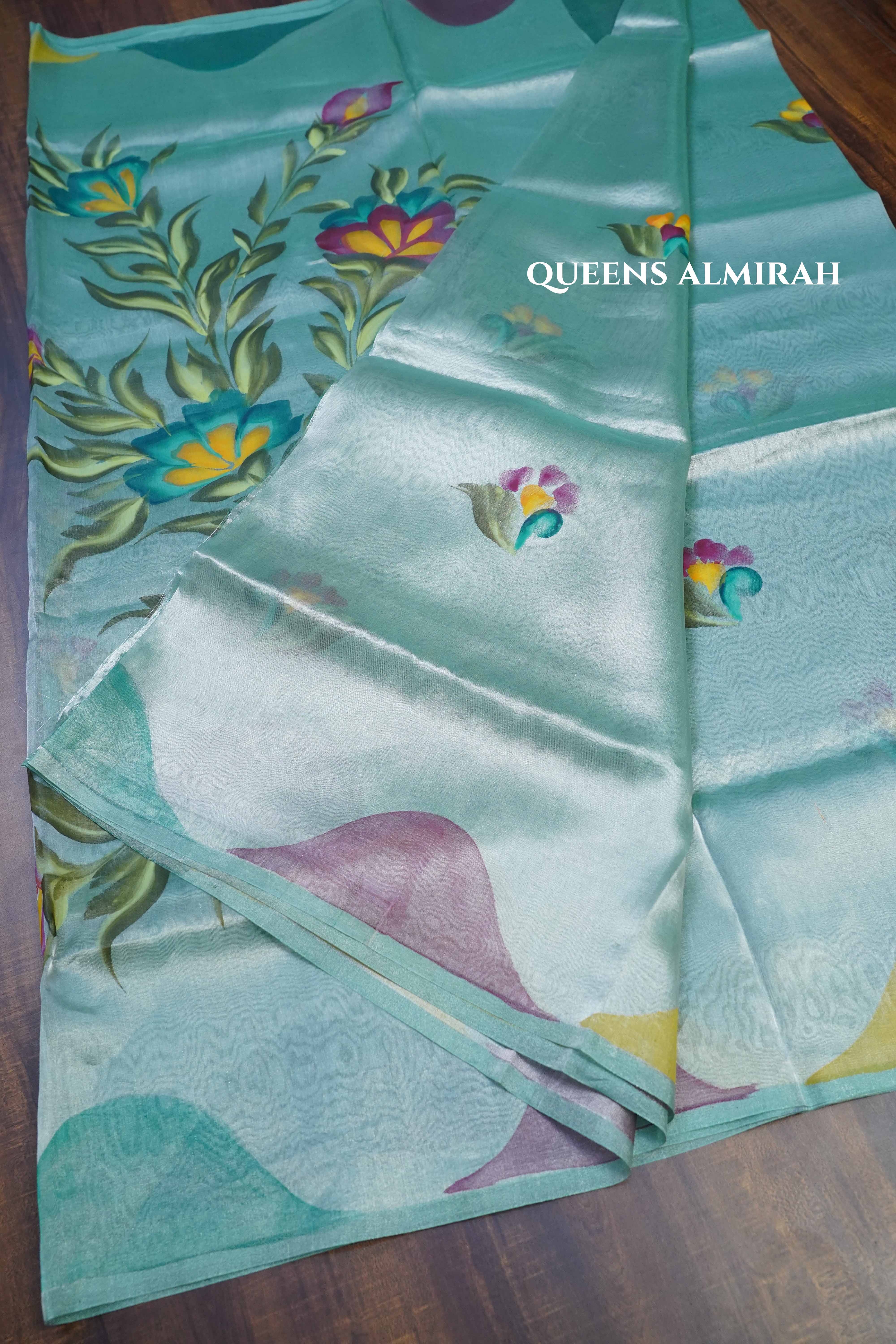 Sea Blue Silk Organza saree - Queens Jewel Emporium
