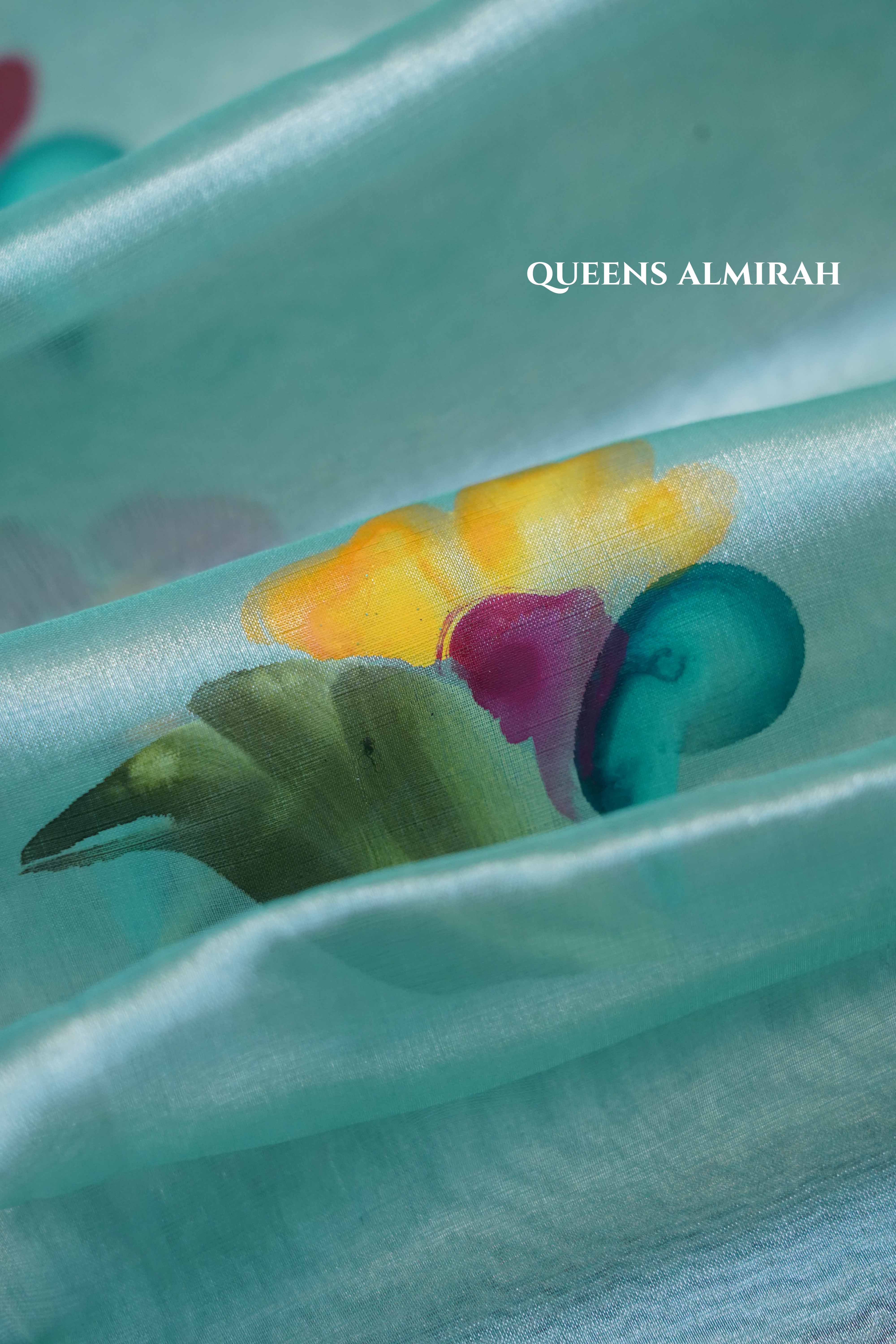 Sea Blue Silk Organza saree - Queens Jewel Emporium