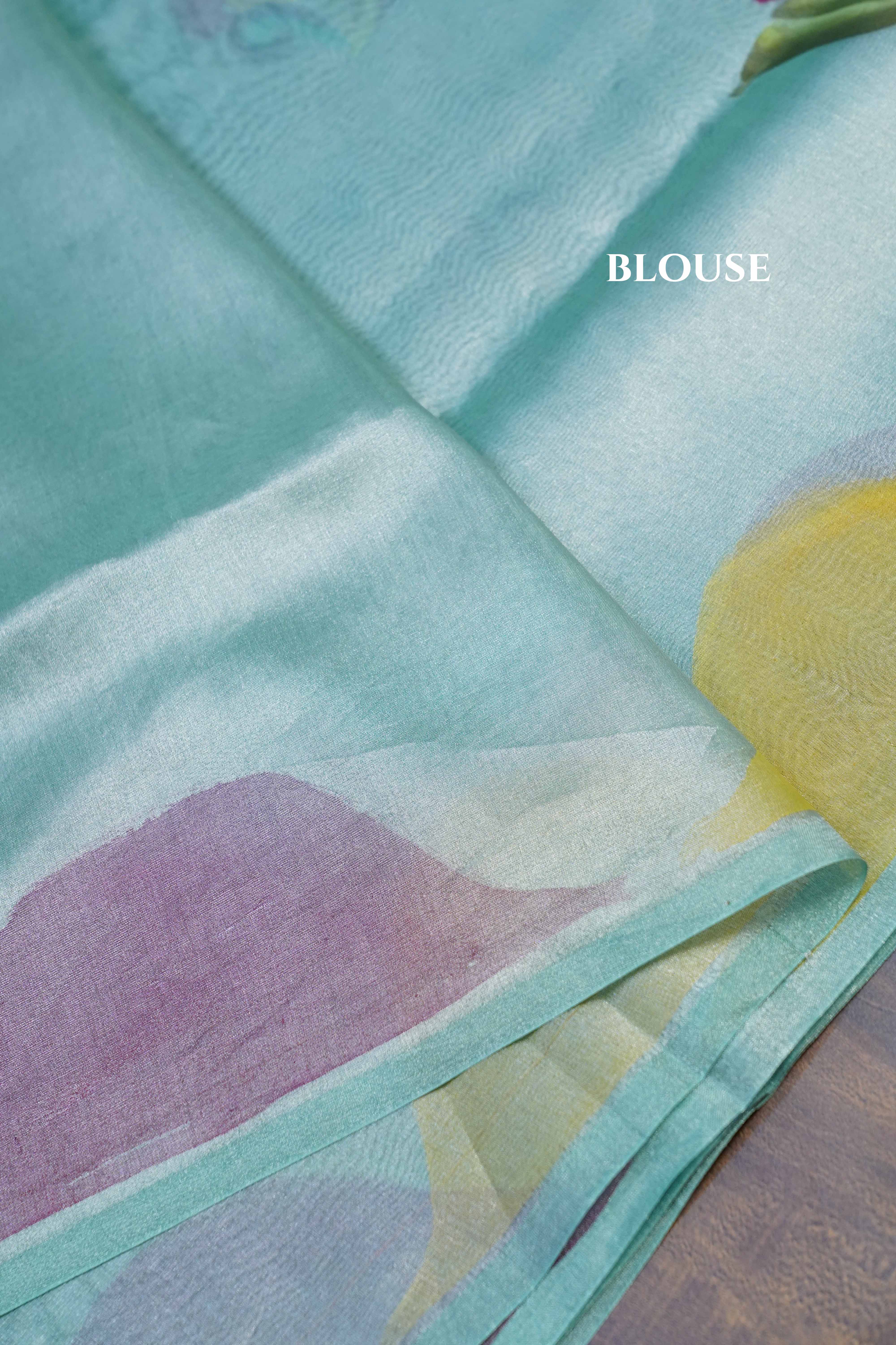 Sea Blue Silk Organza saree - Queens Jewel Emporium