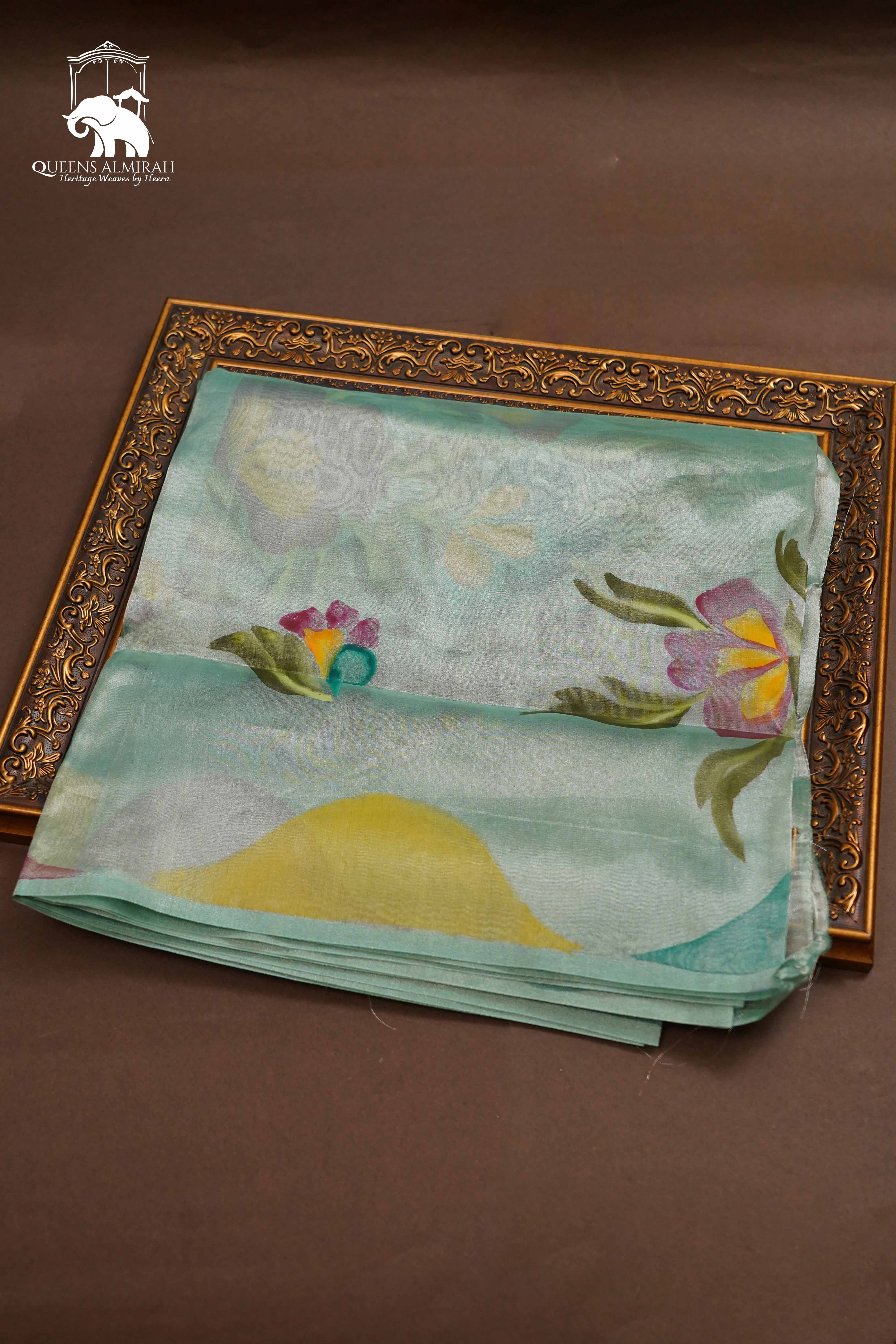Sea Blue Silk Organza saree - Queens Jewel Emporium