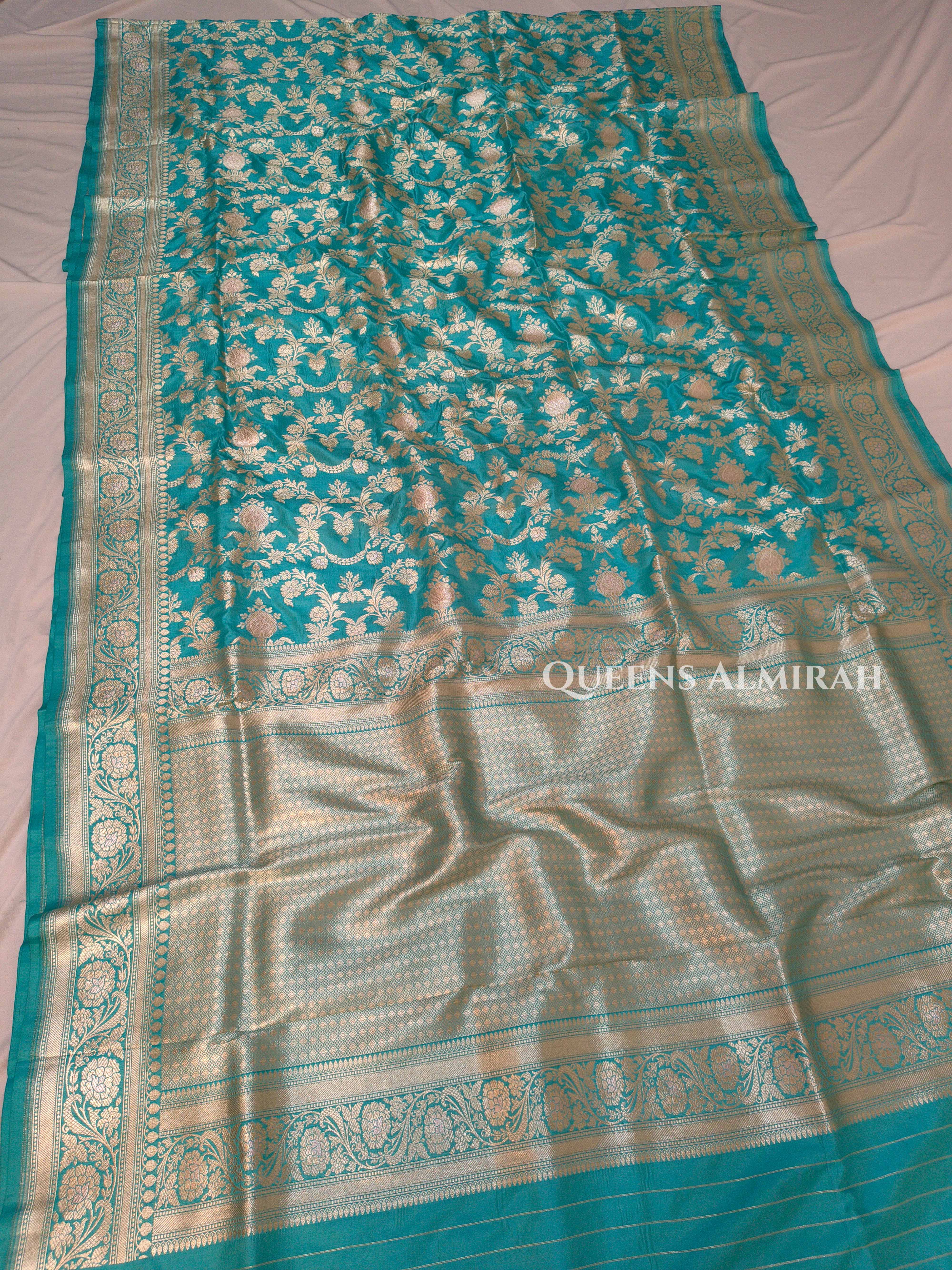 Sea Blue Banarasi Silk Saree 2 QUEENS ALMIRAH