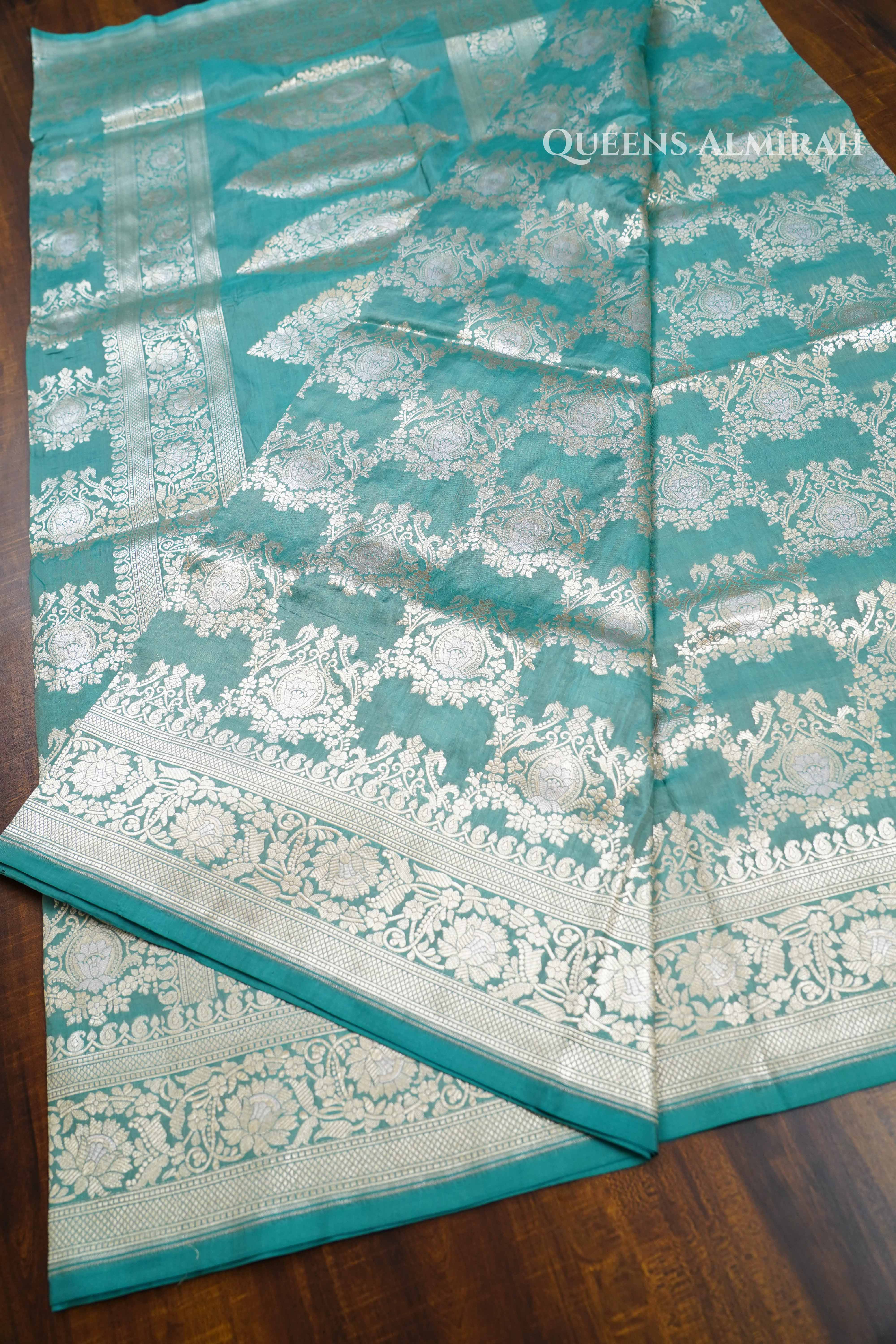 Sea Blue Banarasi Silk Saree QUEENS ALMIRAH
