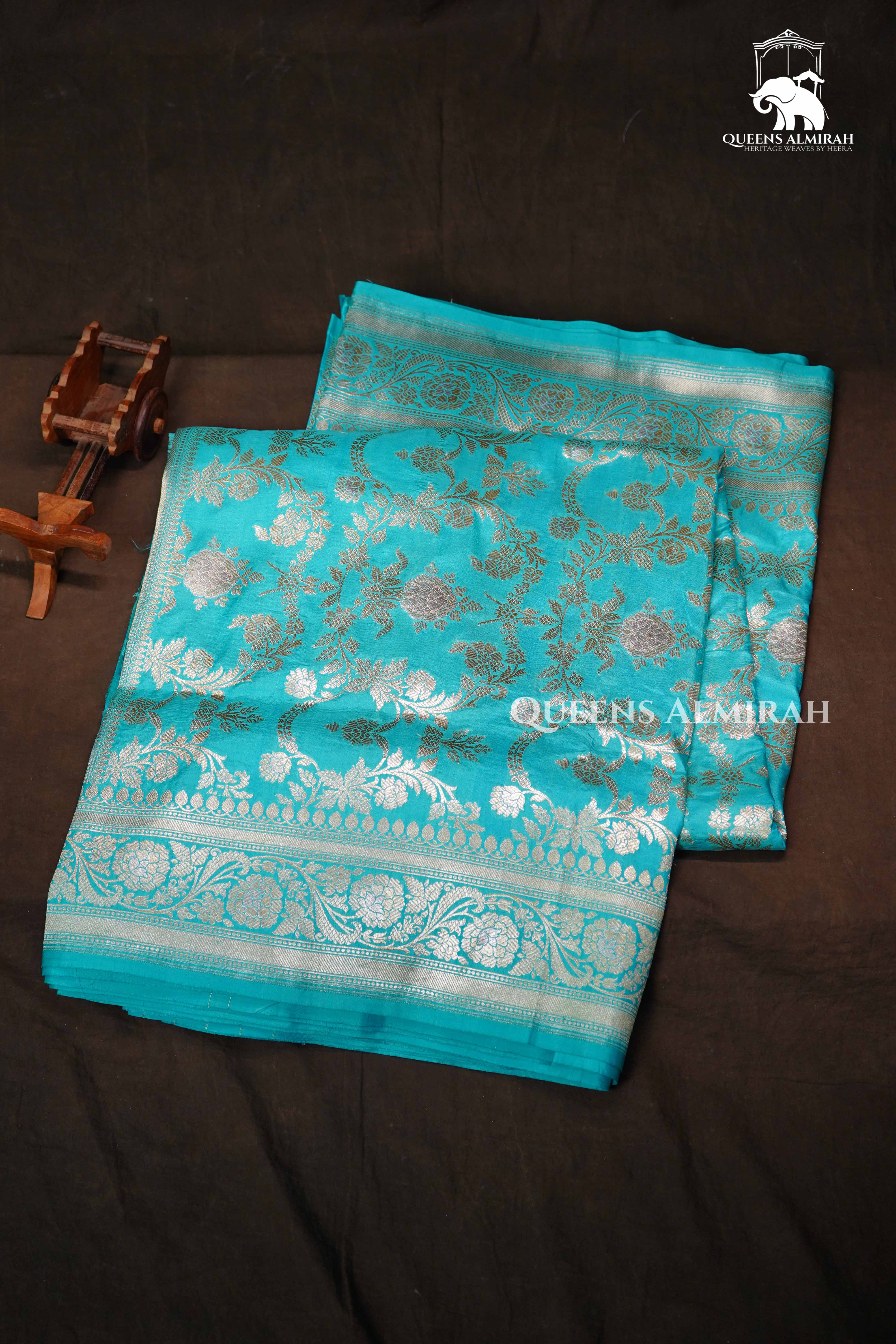 Sea Blue Banarasi Silk Saree QUEENS ALMIRAH