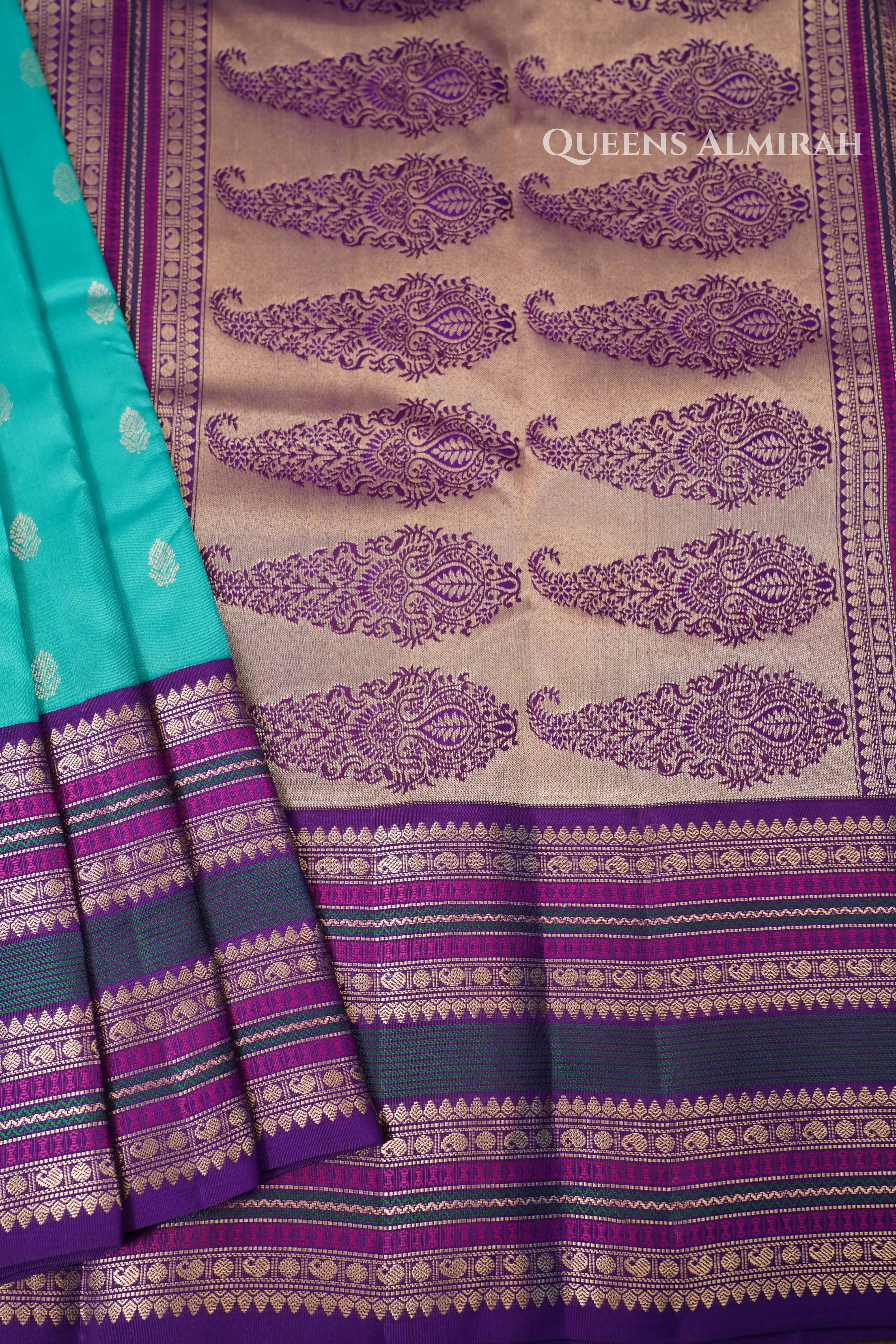 Sea Blue Pure Kanchivaram Silk Saree QUEENS ALMIRAH