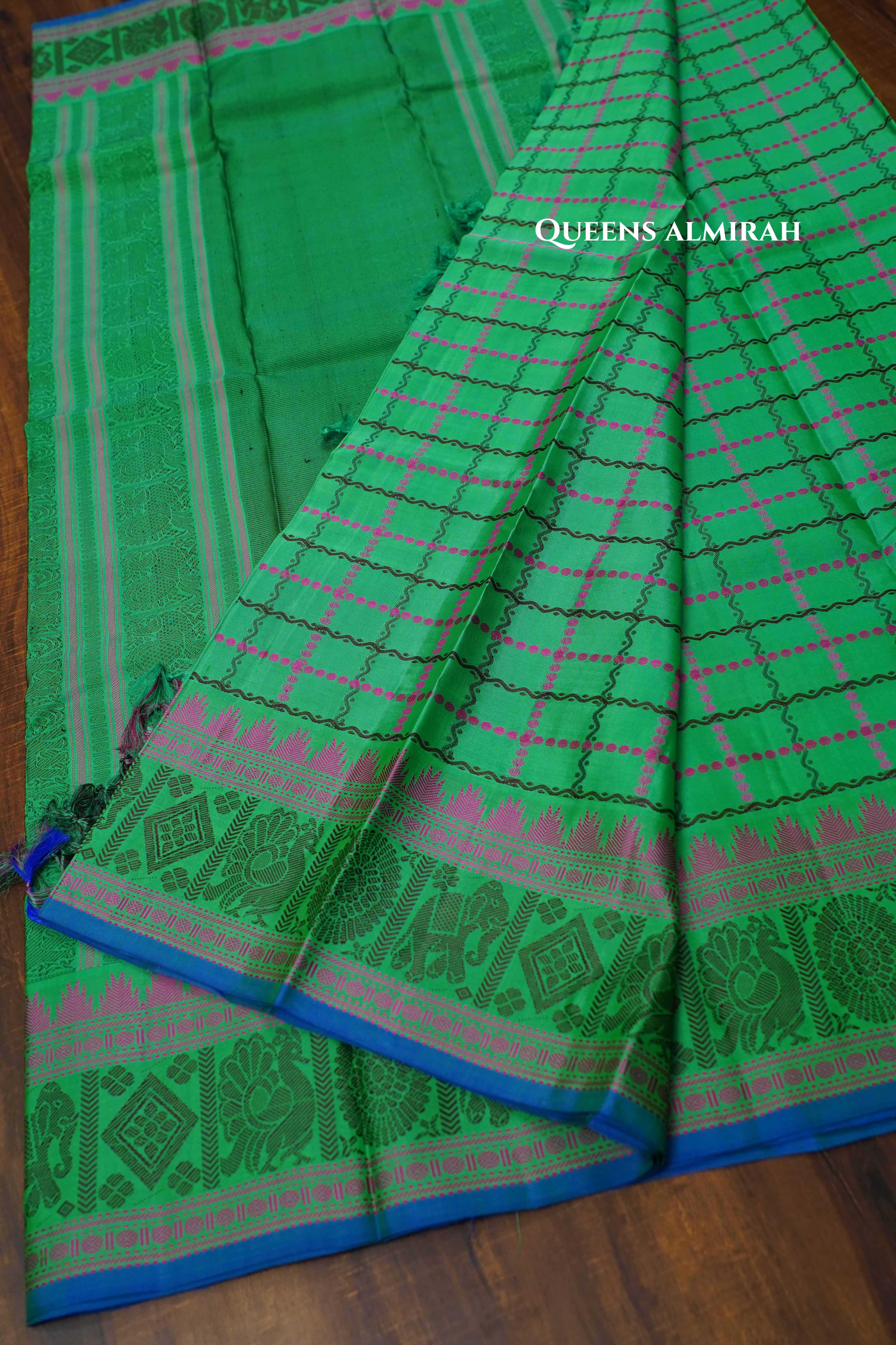 Sea Green Pure Kanchivaram Silk Saree QUEENS ALMIRAH