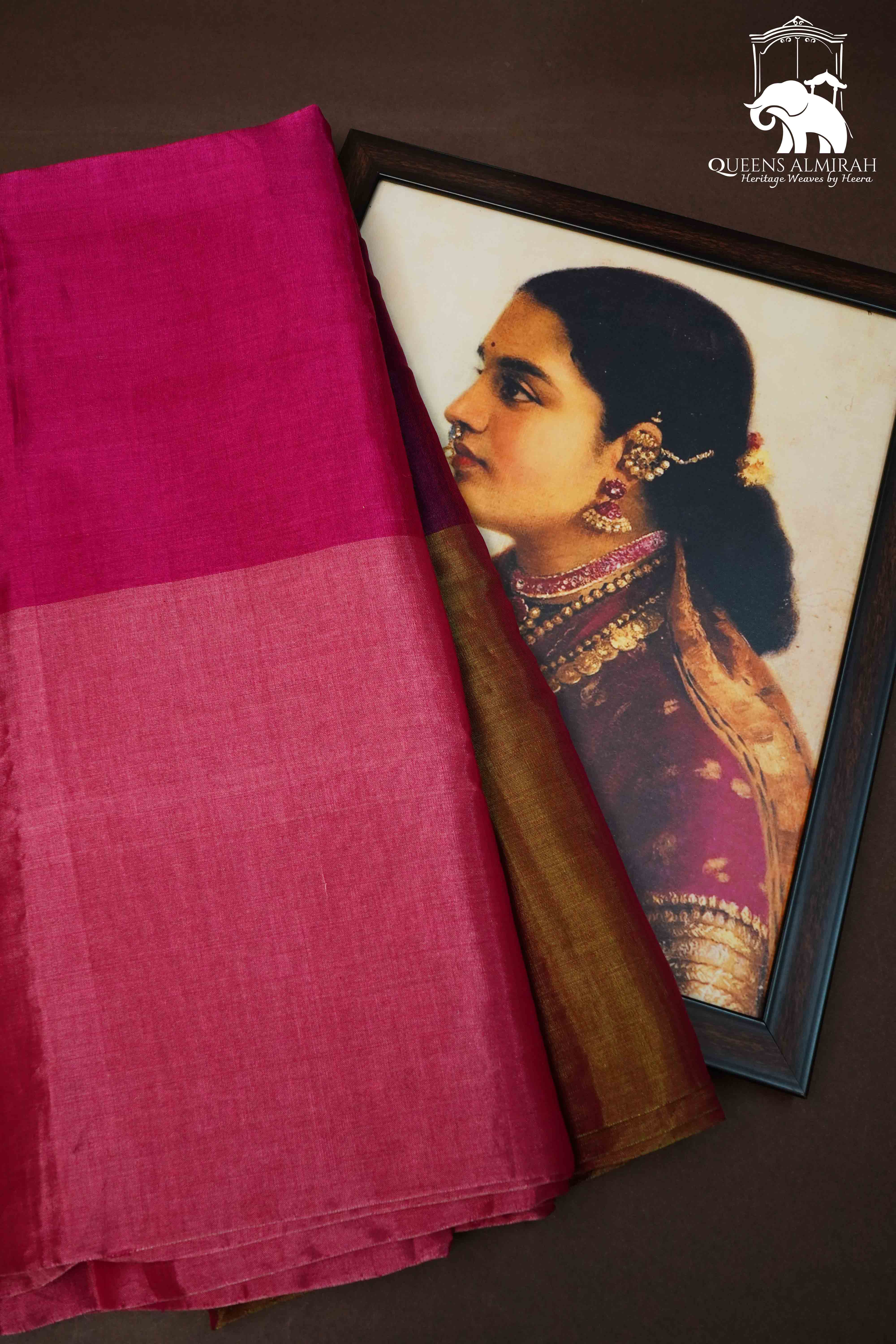 SHADES OF PINK WITH GOLDEN BORDER KATAN CHANDERI SILK SAREE - Queens Jewel Emporium