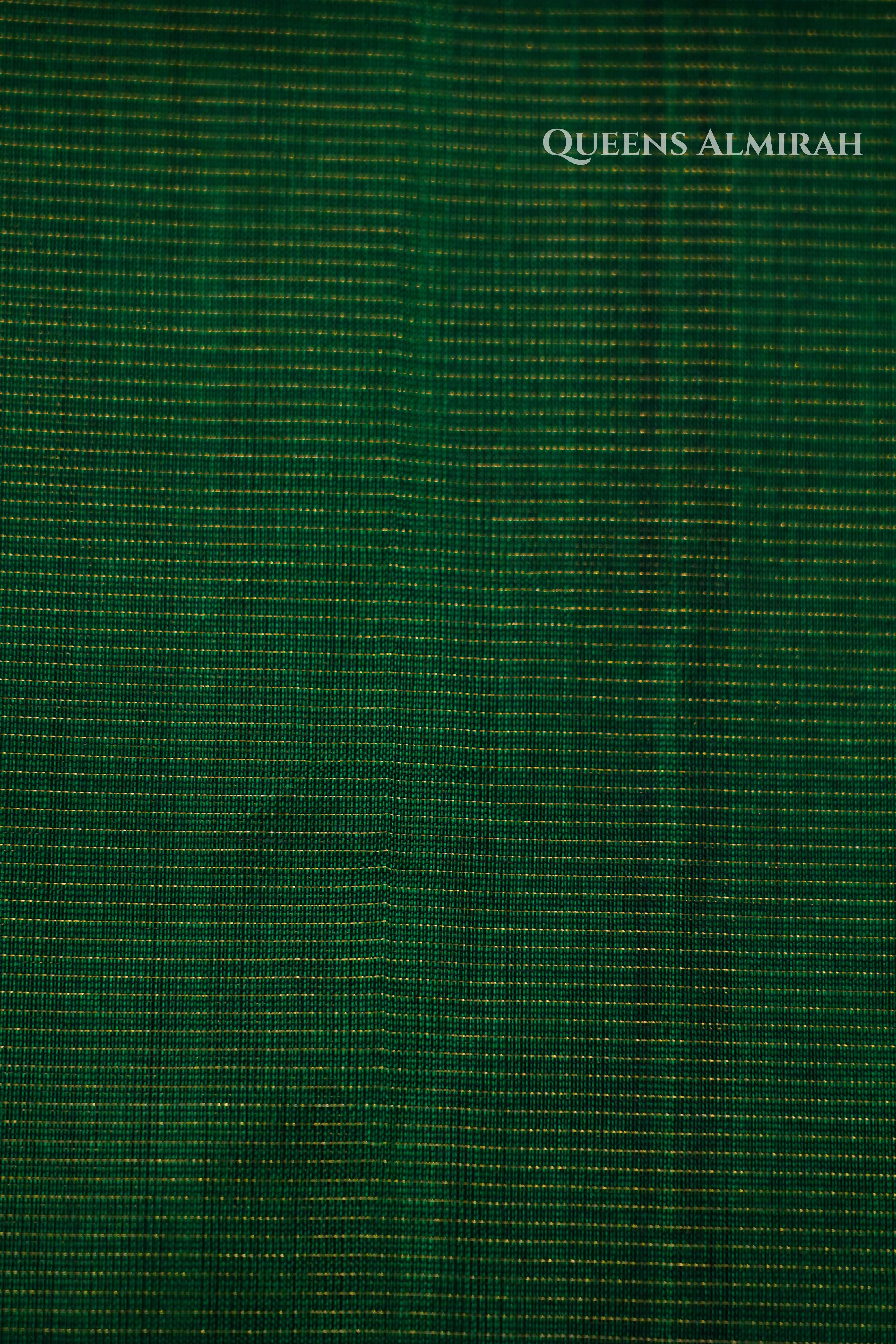 Silk Cotton Saree -Bottle Green and Rani Pink Vaira Oosi Saree QUEENS ALMIRAH