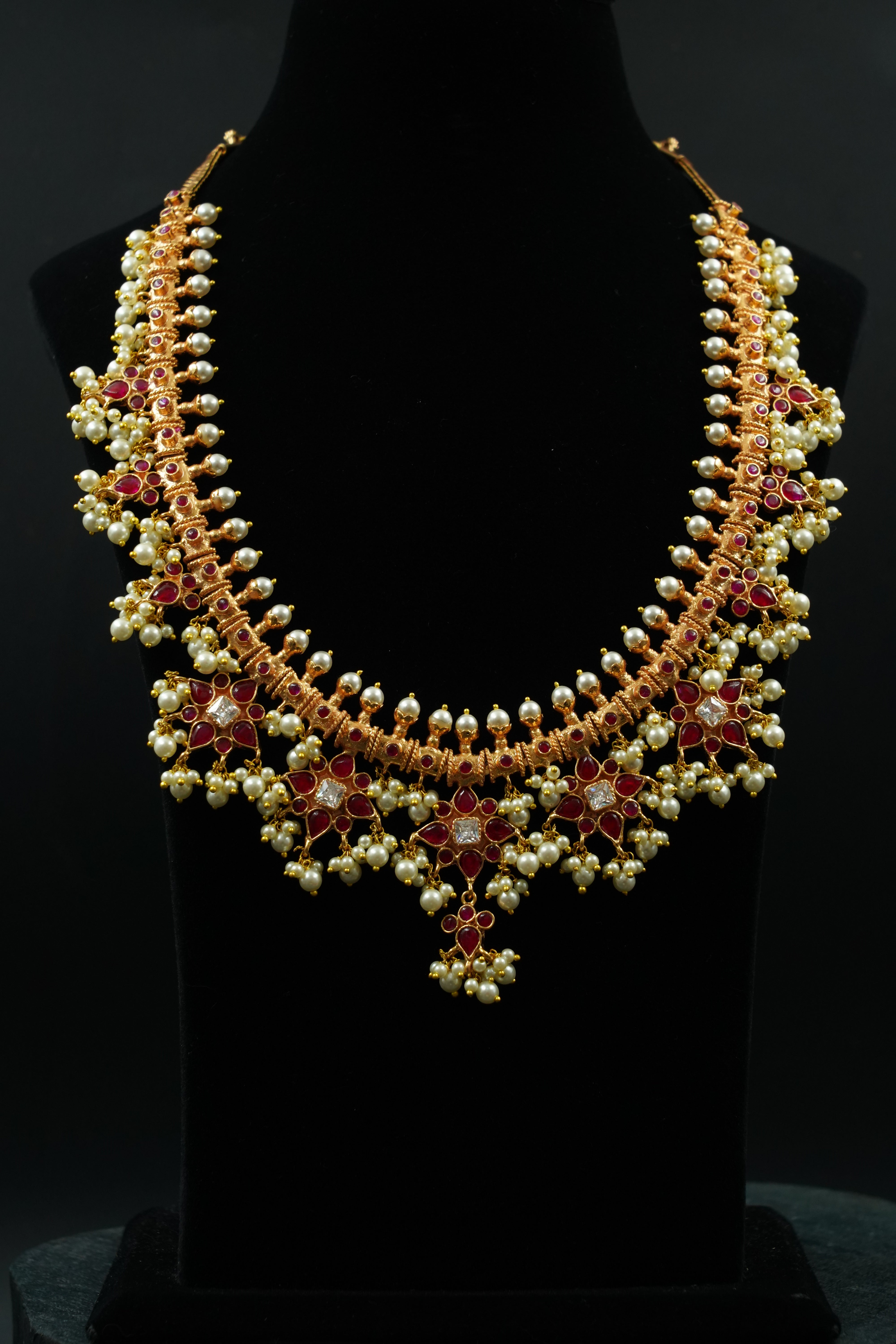 Floral motif jewellery , Traditional jewellery , Red kemp stone