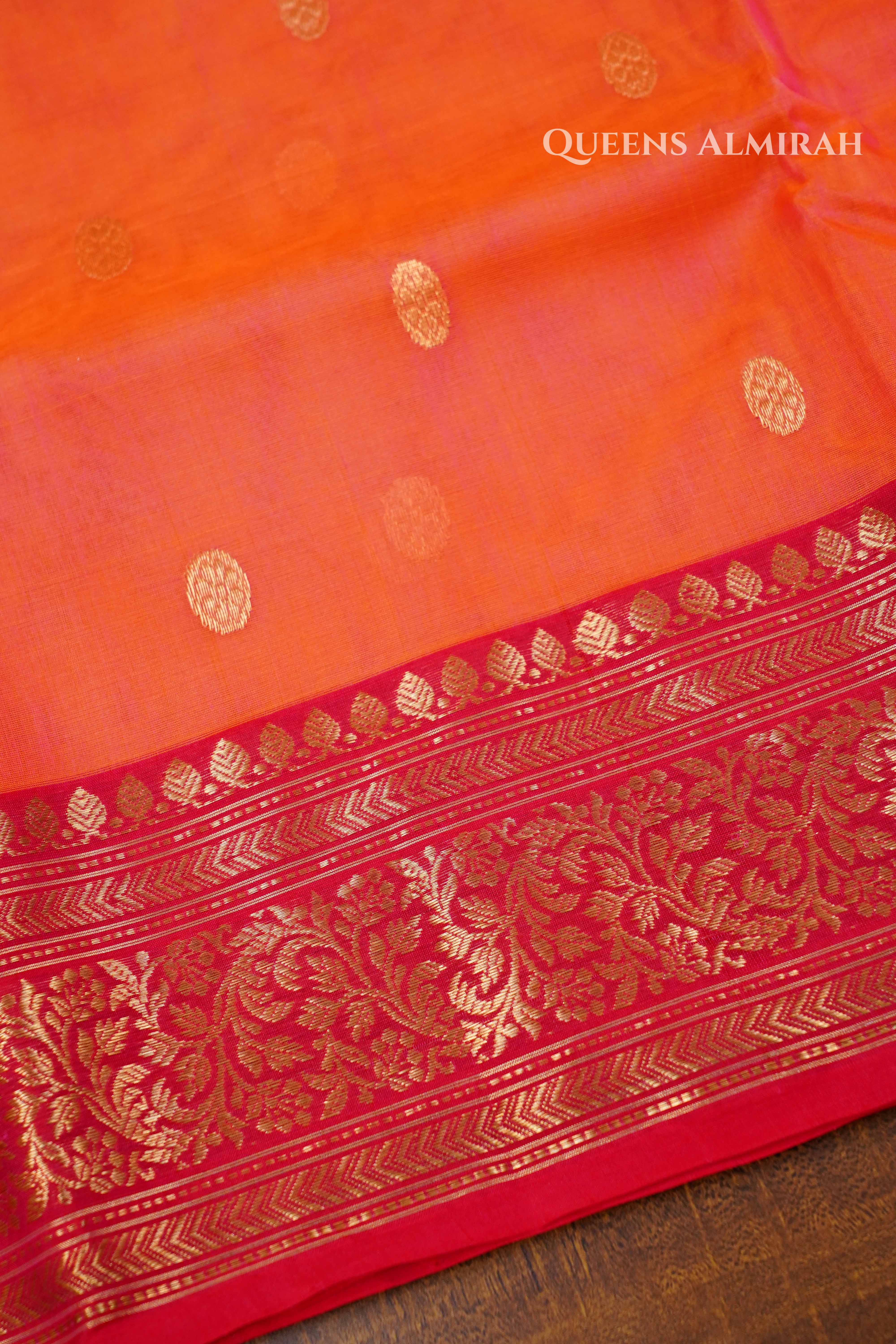 Sunrise Orange Chanderi Katan Silk Handloom Saree QUEENS ALMIRAH