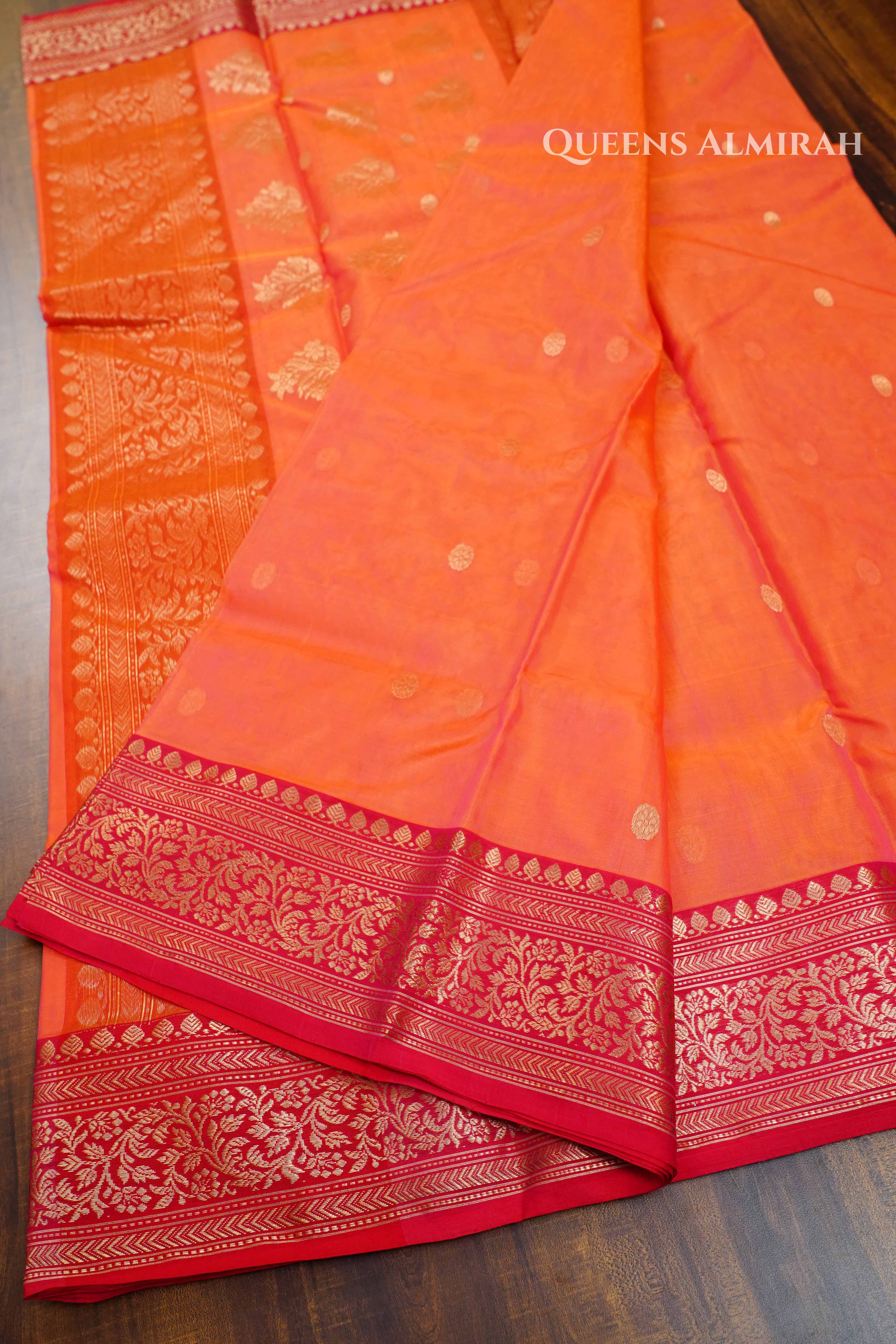 Sunrise Orange Chanderi Katan Silk Handloom Saree QUEENS ALMIRAH