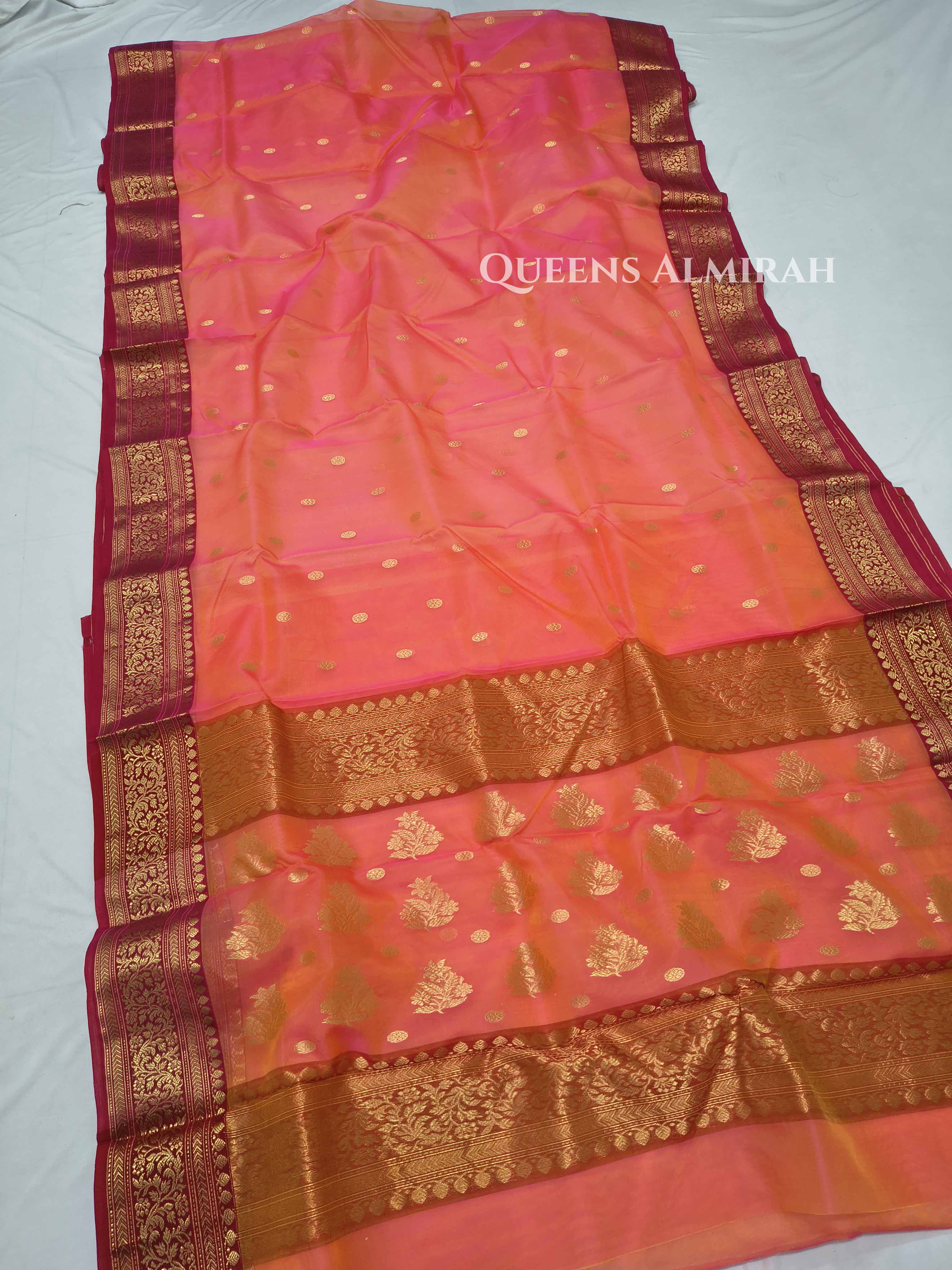 Sunrise Orange Chanderi Katan Silk Handloom Saree QUEENS ALMIRAH
