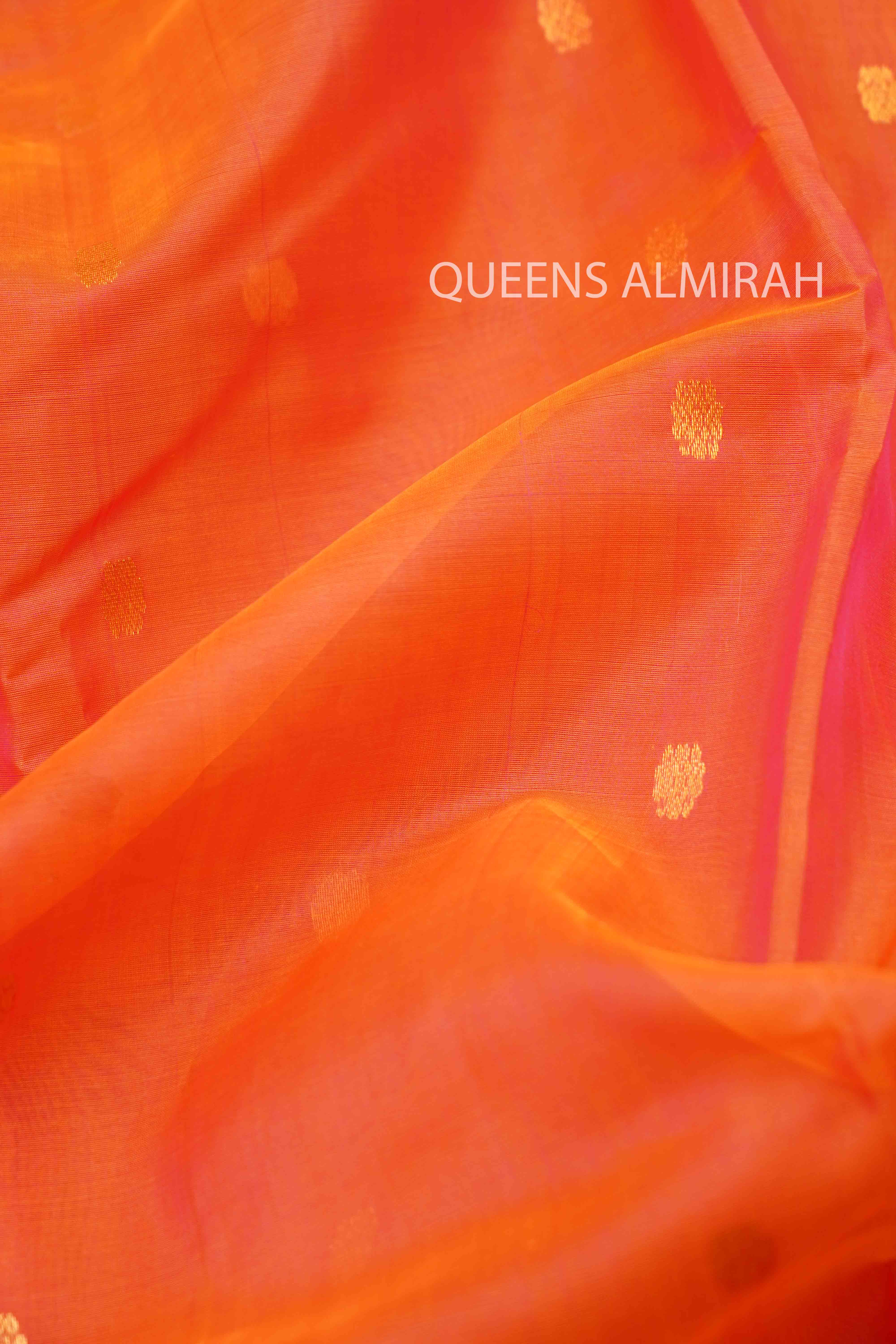 SUNRISE ORANGE KATAN HANDLOOM PURE CHANDERI SILK SAREE - Queens Jewel Emporium
