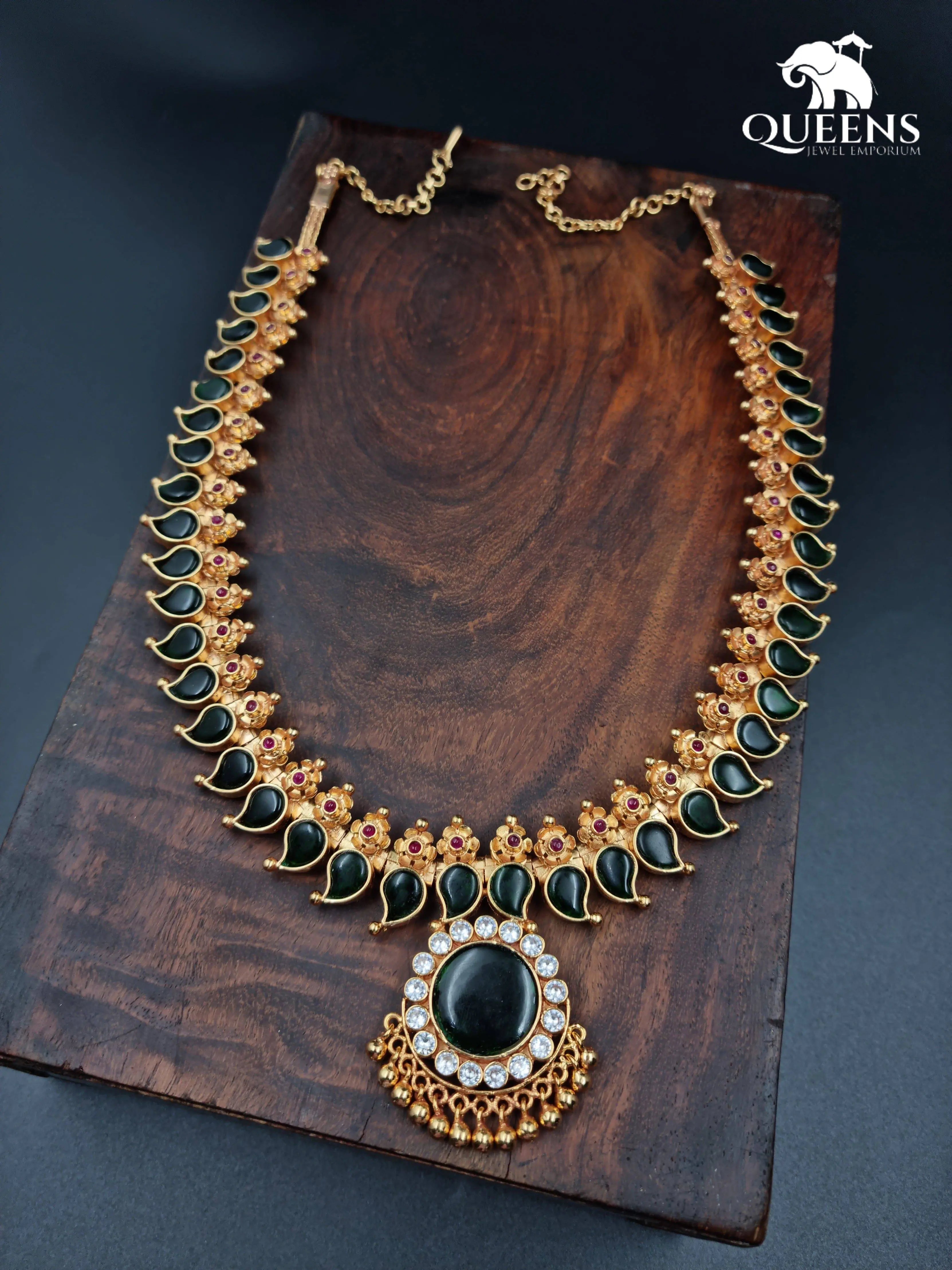 Black color stone jewellery , Mango design Haram , Kemp stone jewellery