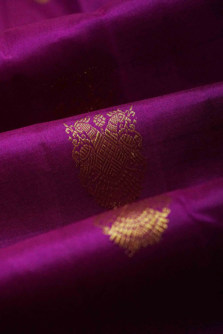 CABBAGE PURPLE WITH DRAGON PINK KANCHIVARAM SILK SAREE - Queens Jewel Emporium