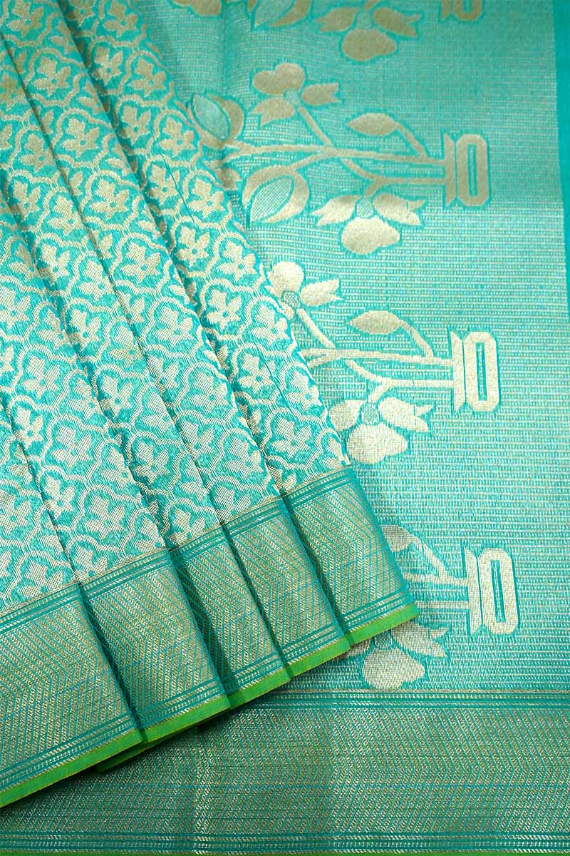 TEAL GREEN BROCADE SILK COTTON SAREE - Queens Jewel Emporium