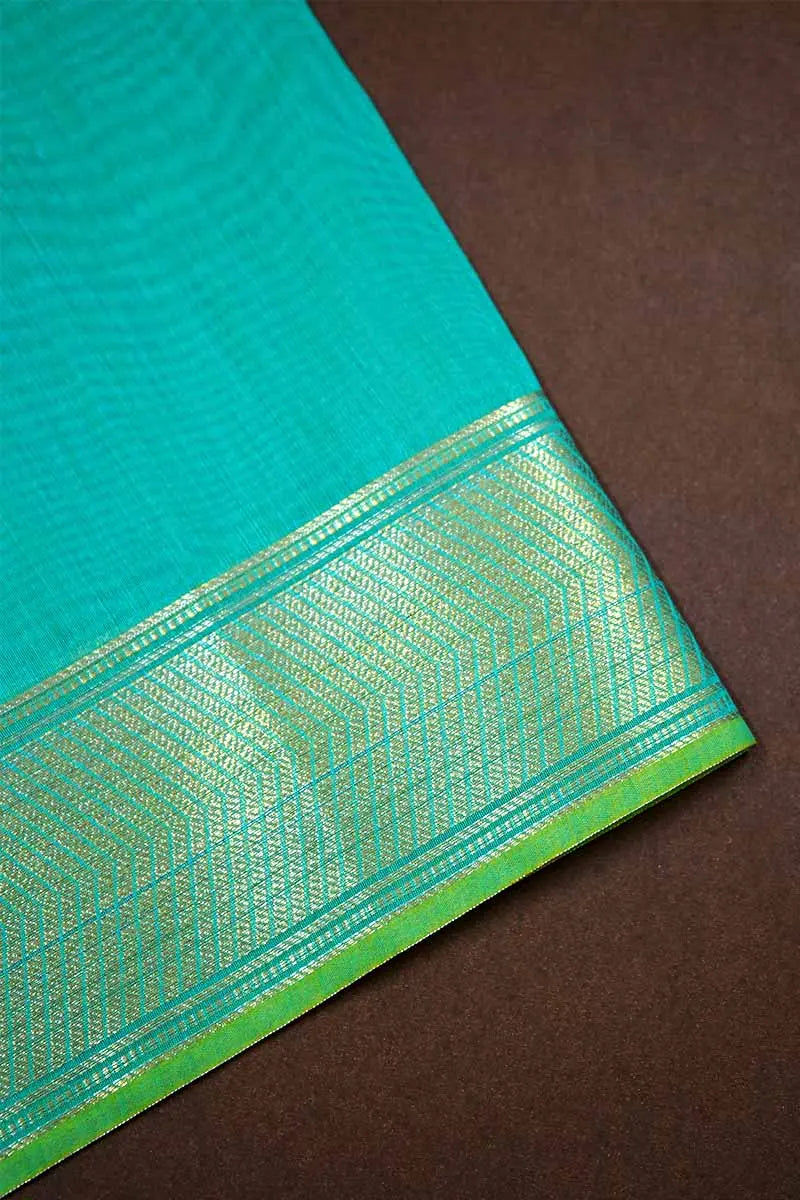 TEAL GREEN BROCADE SILK COTTON SAREE - Queens Jewel Emporium
