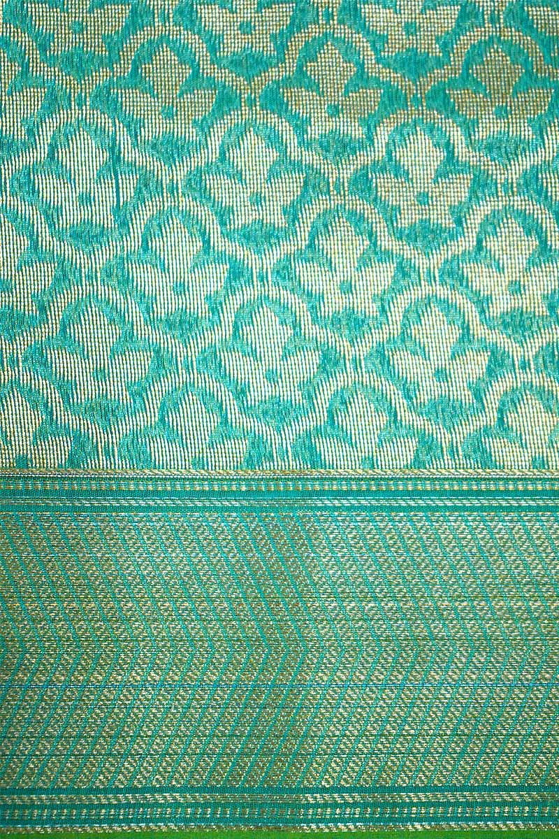 TEAL GREEN BROCADE SILK COTTON SAREE - Queens Jewel Emporium