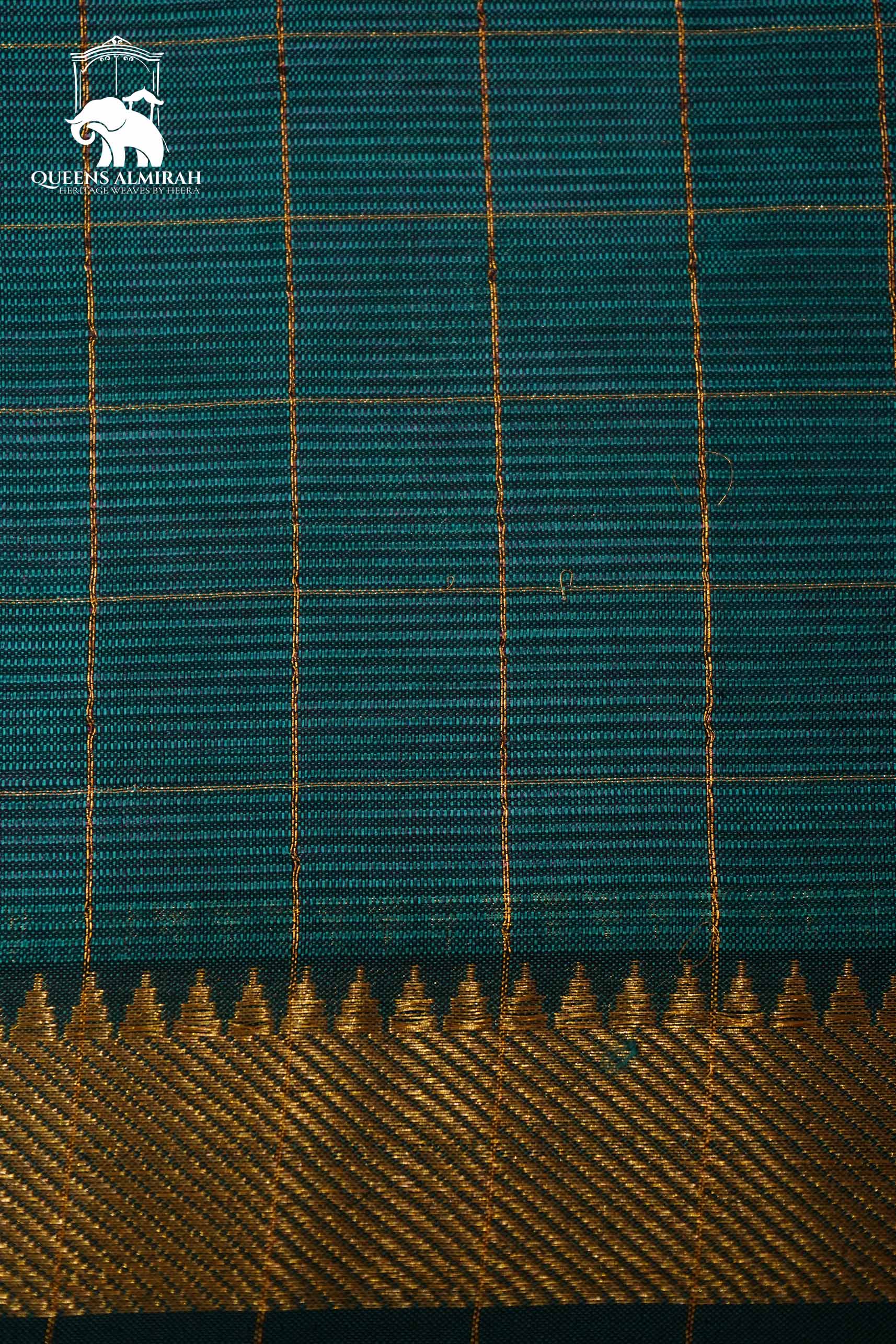 TEAL GREEN WITH CHECKS MANGALGIRI SAREE - Queens Jewel Emporium