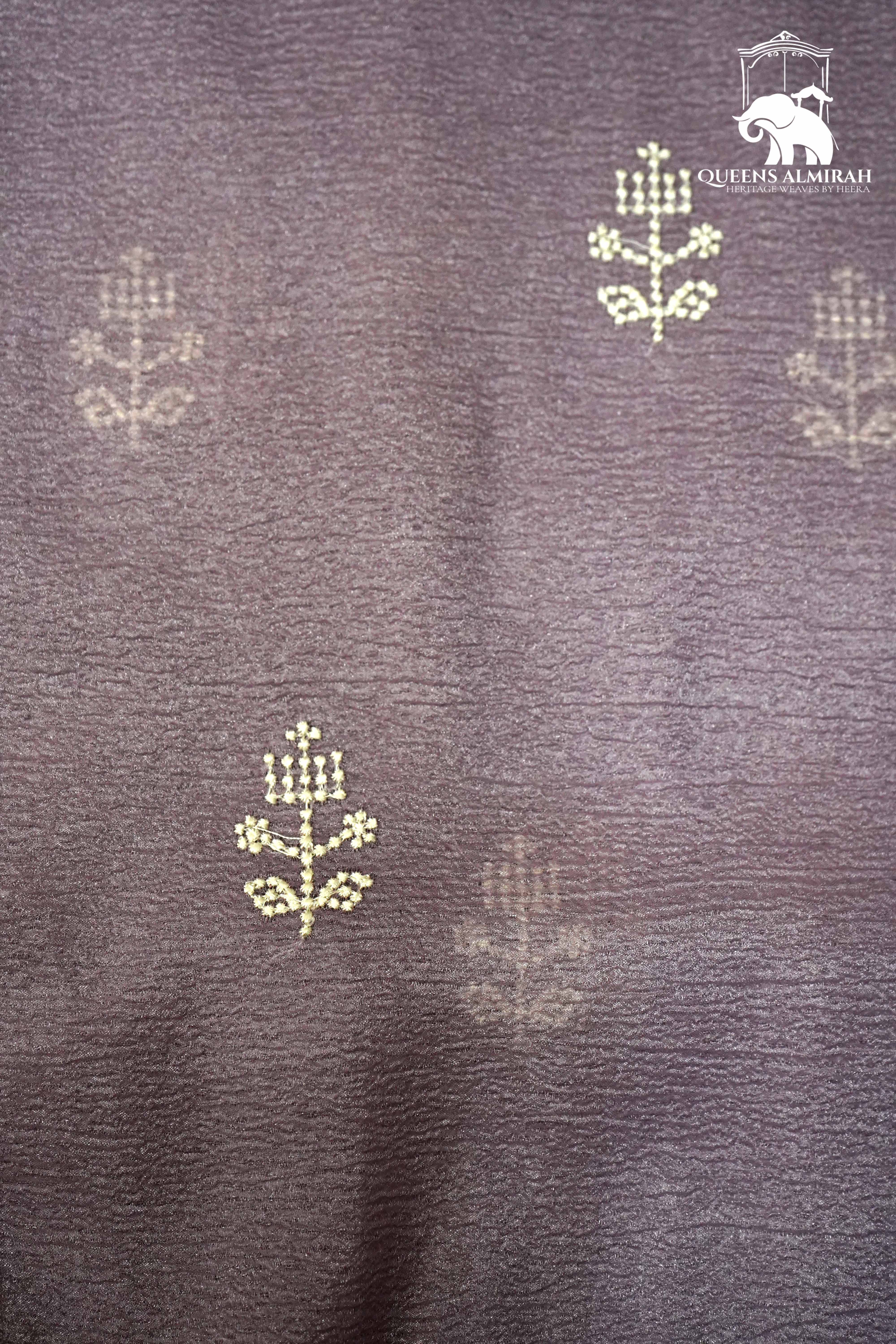 THISTLE PURPLE WITH WHITE EMBROIDERY BORDER TISSUE SAREE - Queens Jewel Emporium