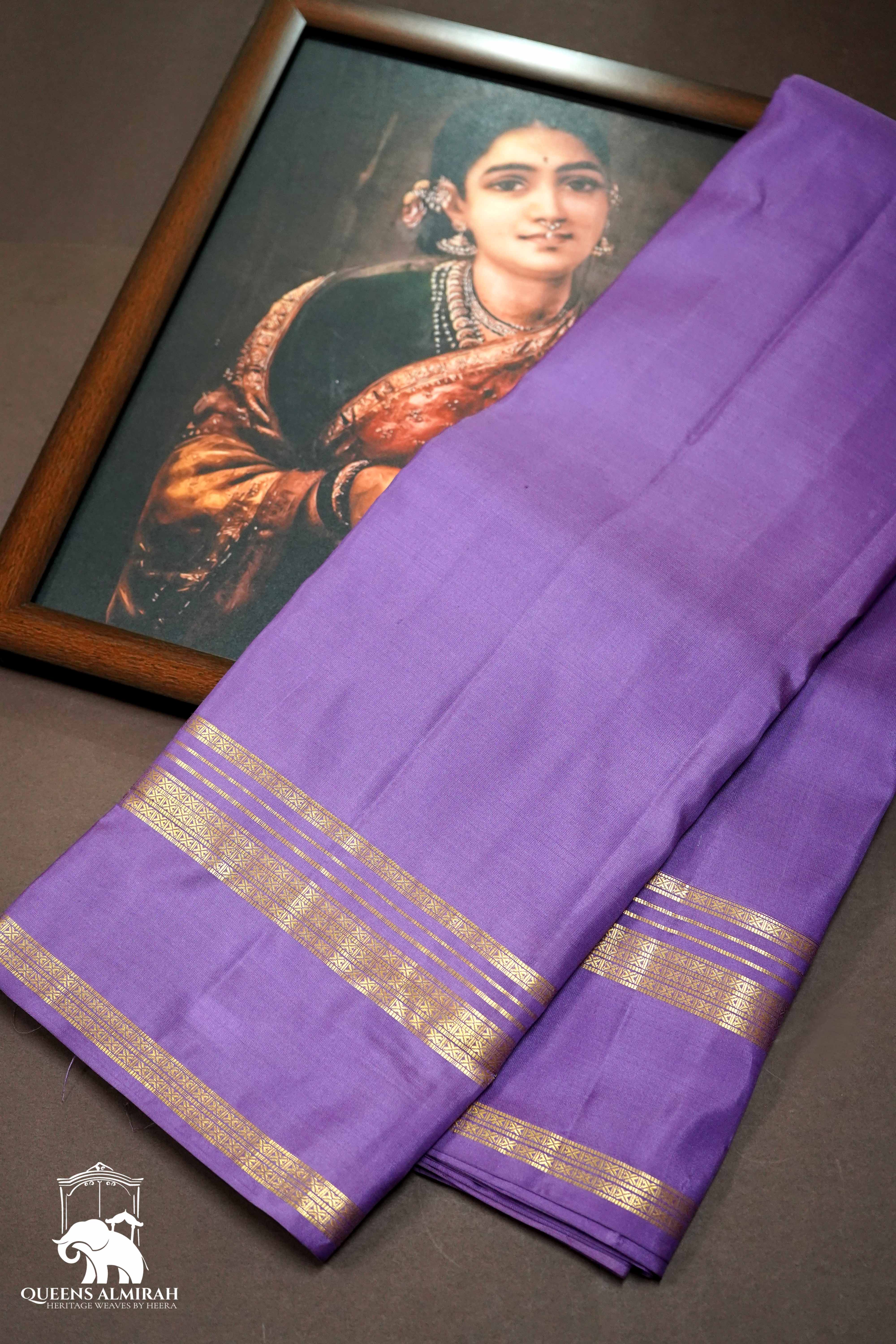 THISTLE PURPLE WITH WOVEN BORDER KANCHIVARAM SILK SAREE - Queens Jewel Emporium