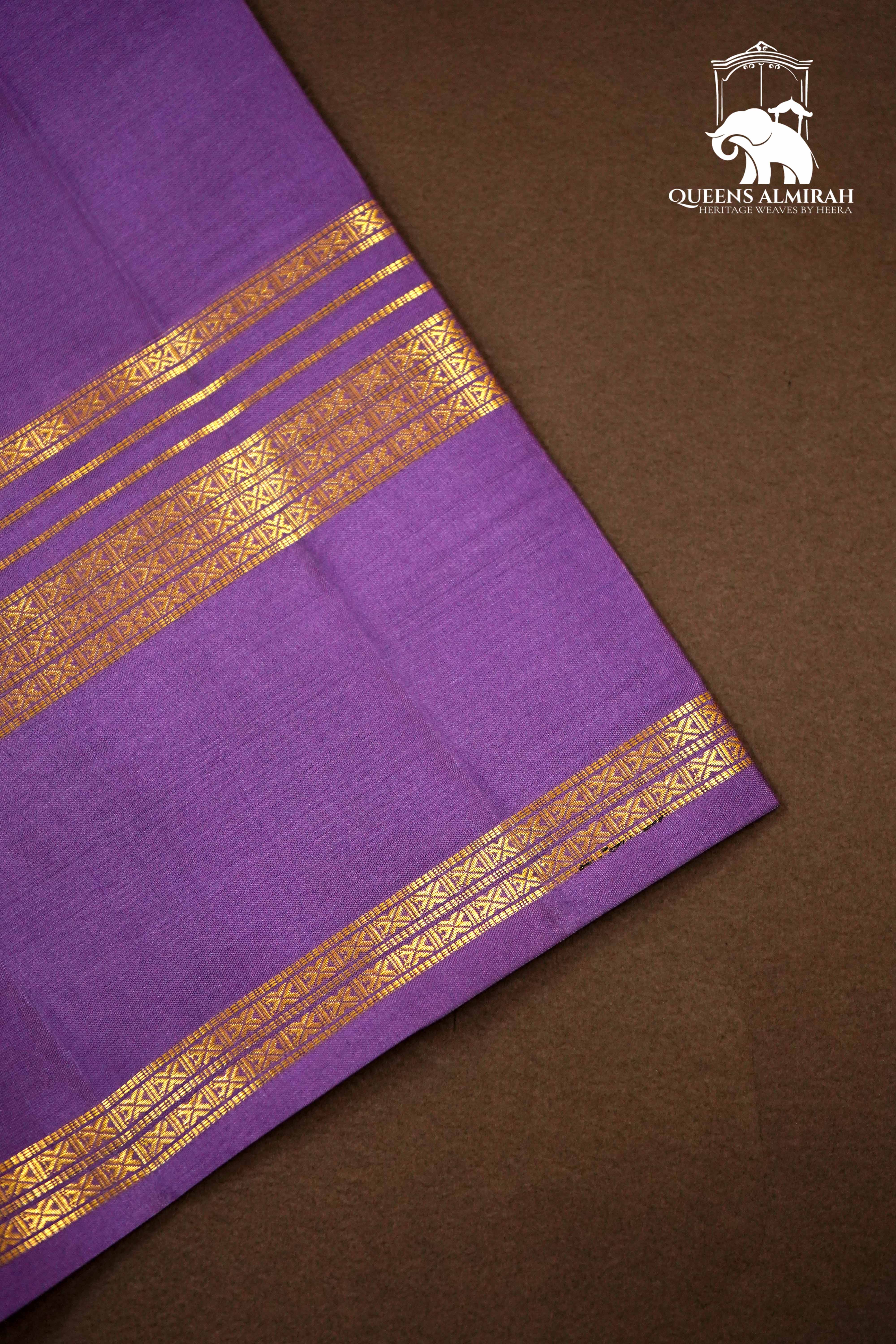 THISTLE PURPLE WITH WOVEN BORDER KANCHIVARAM SILK SAREE - Queens Jewel Emporium