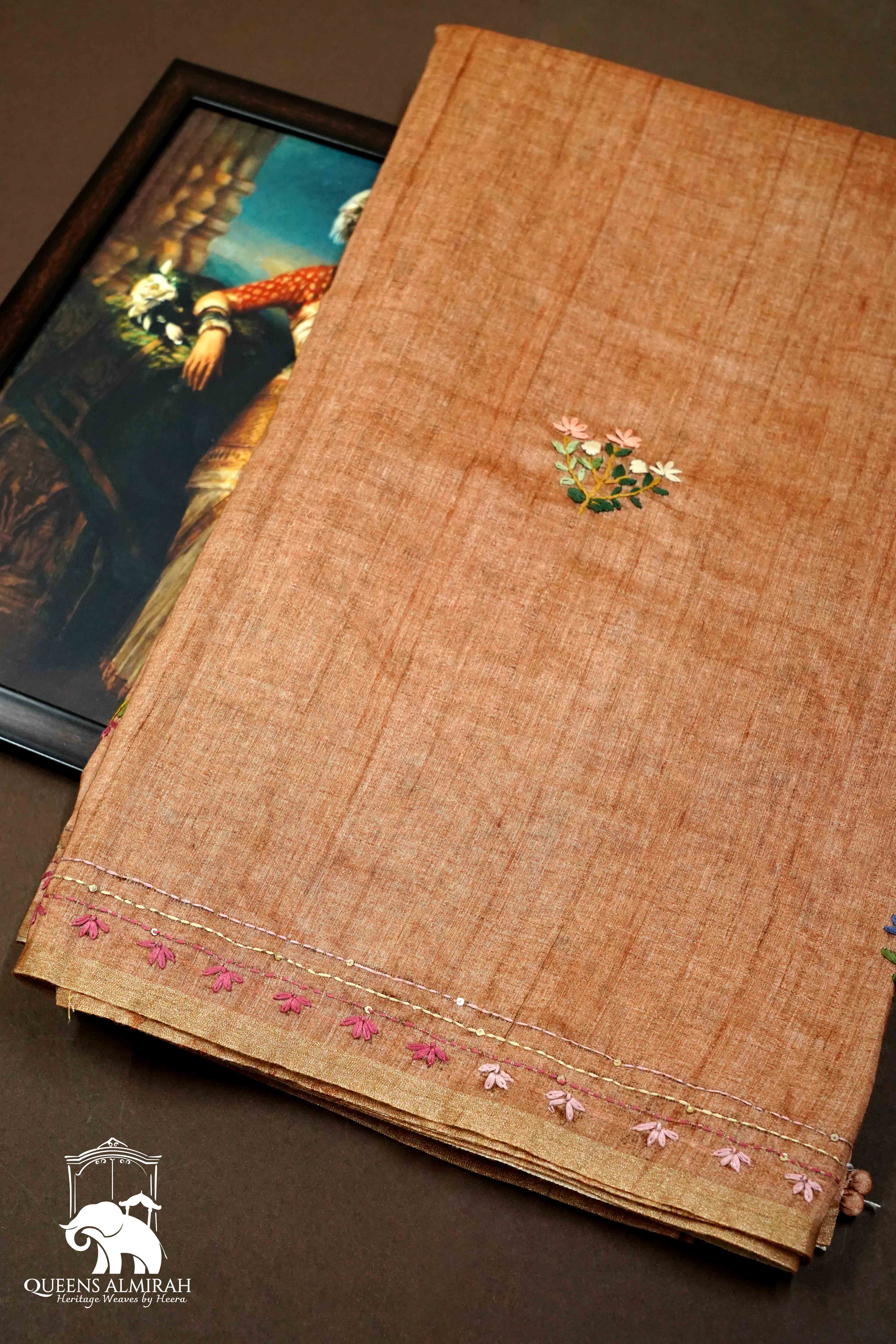 TIGER ORANGE TUSSAR CHANDERI SAREE - Queens Jewel Emporium